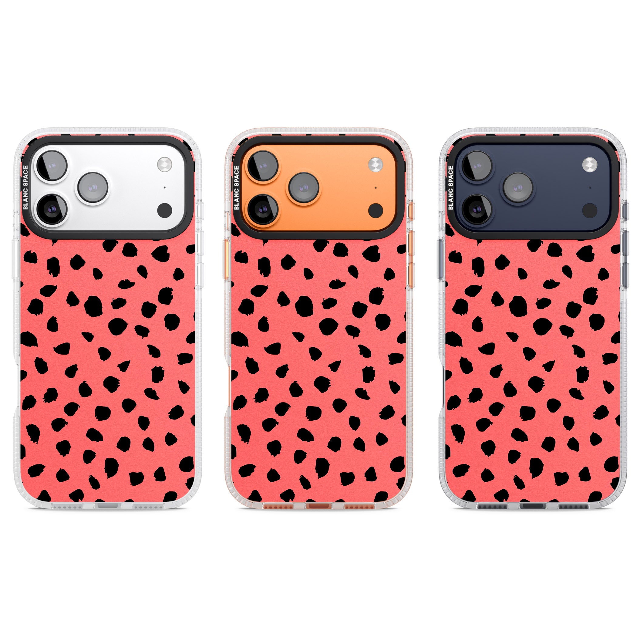 Black Dalmatian Spots On Coral iPhone 17 Pro Impact Air Clear Phone Case APT Impact Protection