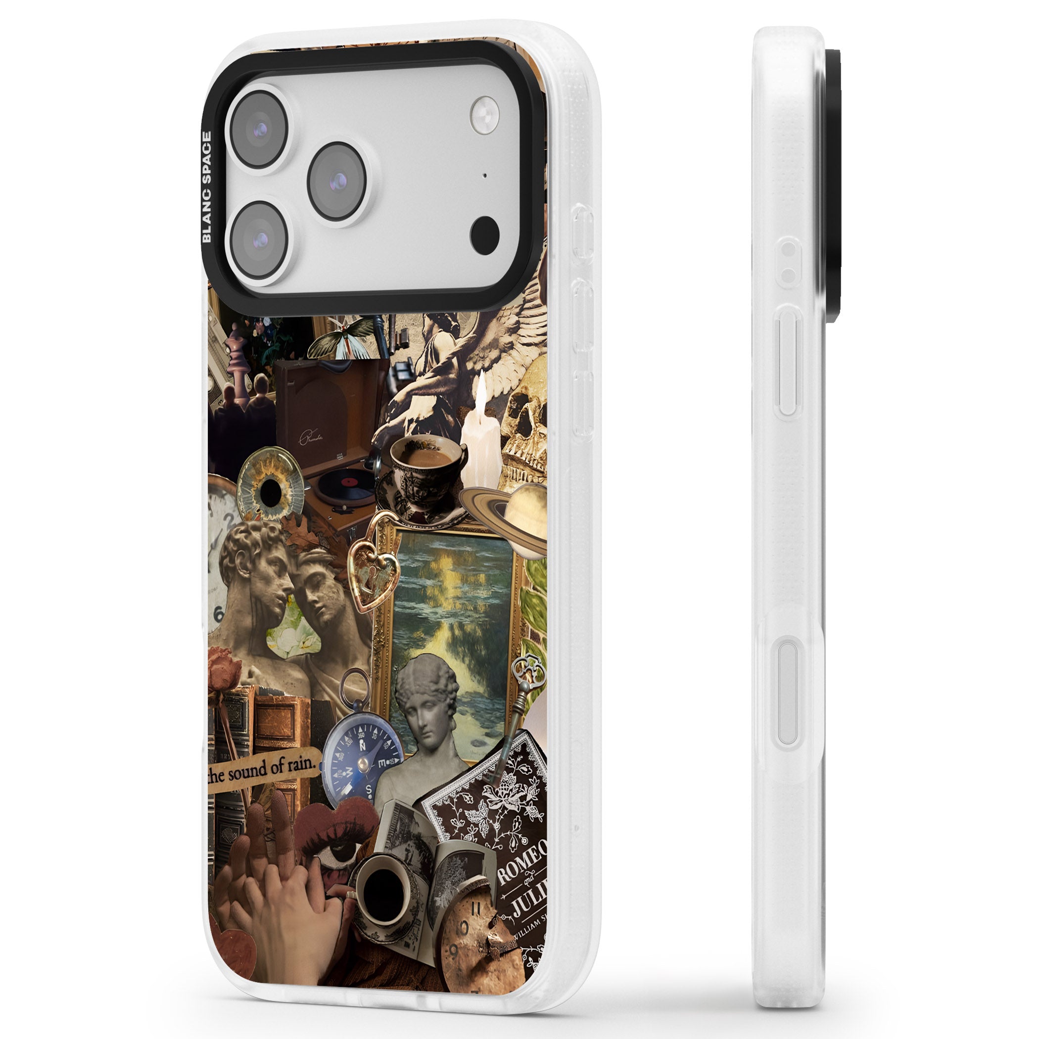 Vintage Academia Collage iPhone 17 Pro Impact Air Clear Phone Case Side Profile