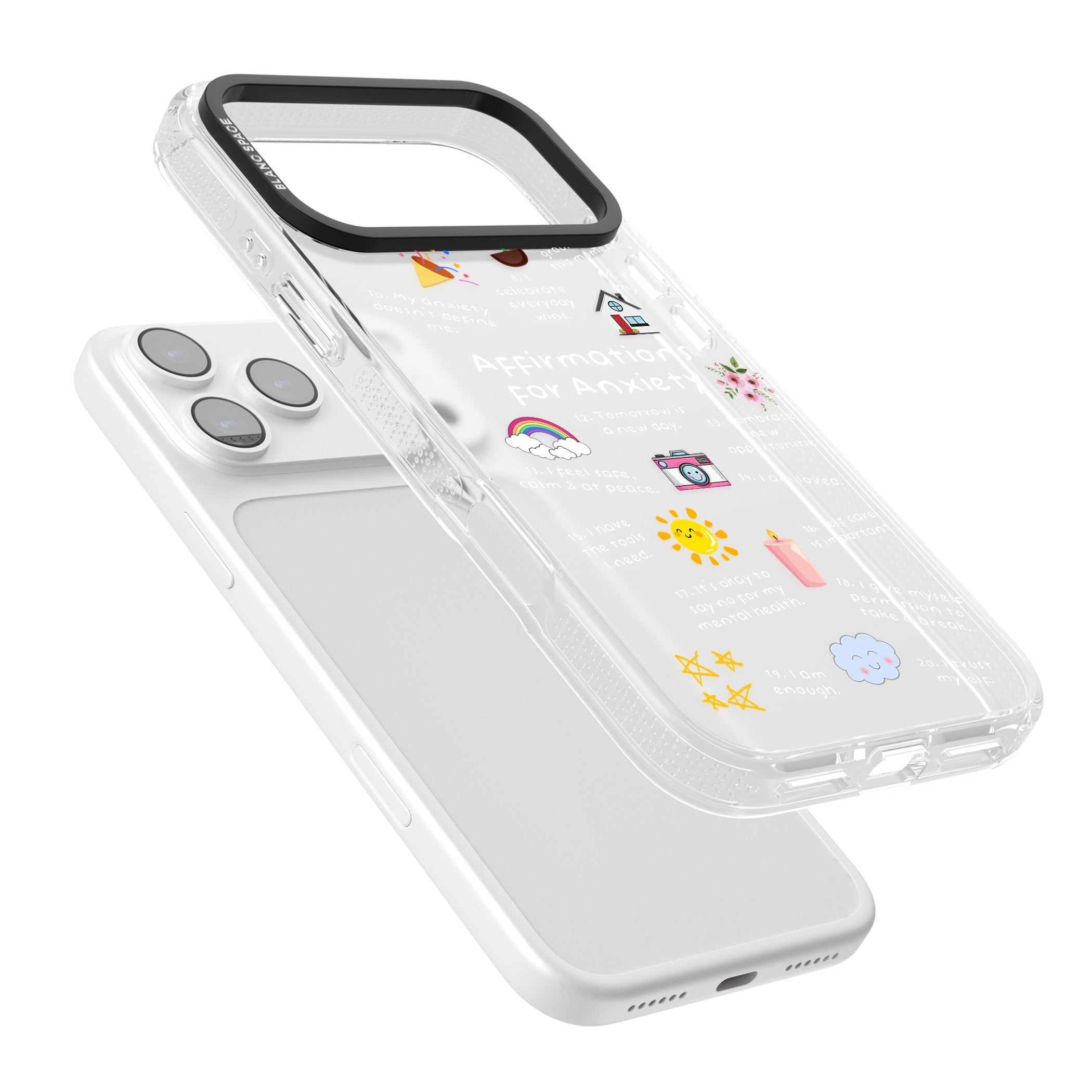 Anxiety White Text iPhone 17 Pro Impact Air Clear Phone Case Colours