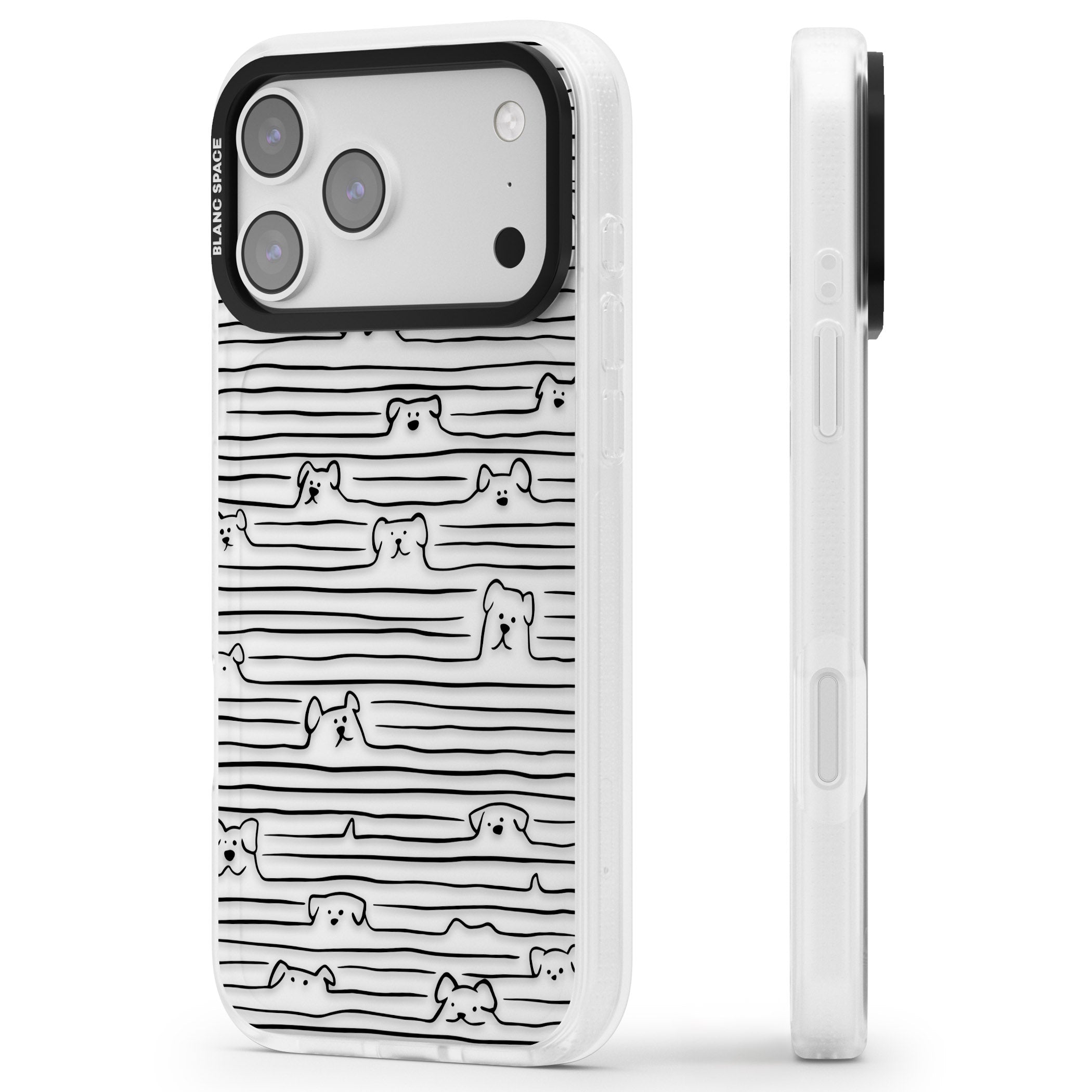 Dog Line Art Black iPhone 17 Pro Impact Air Clear Phone Case Side Profile