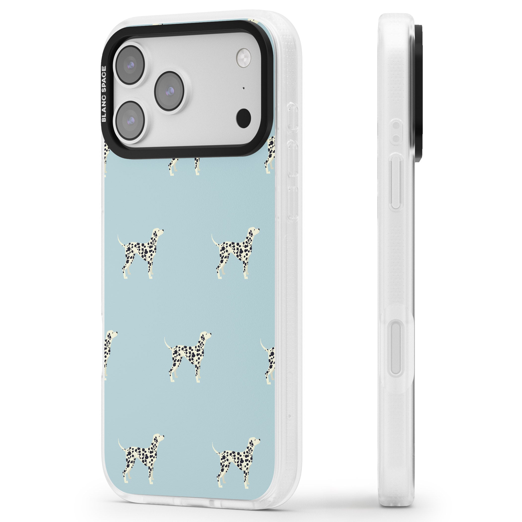 Dalmatian Pattern iPhone 17 Pro Max Impact Air Clear Phone Case Side Profile