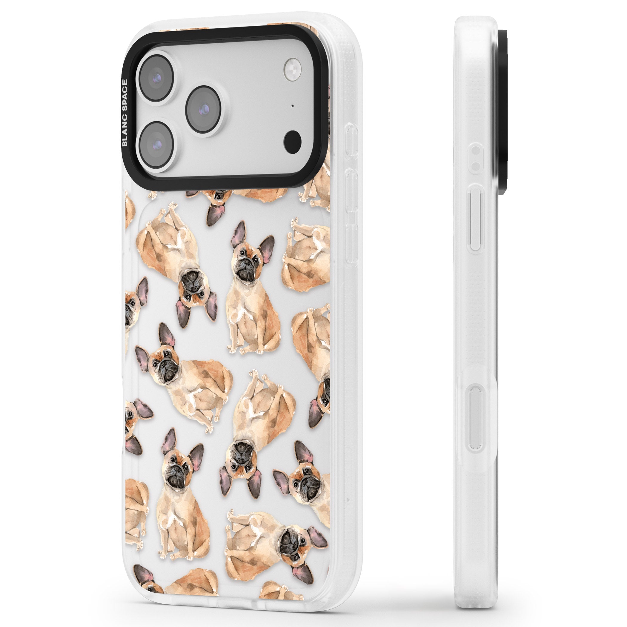 French Bulldog Watercolour Pattern iPhone 17 Pro Impact Air Clear Phone Case Side Profile