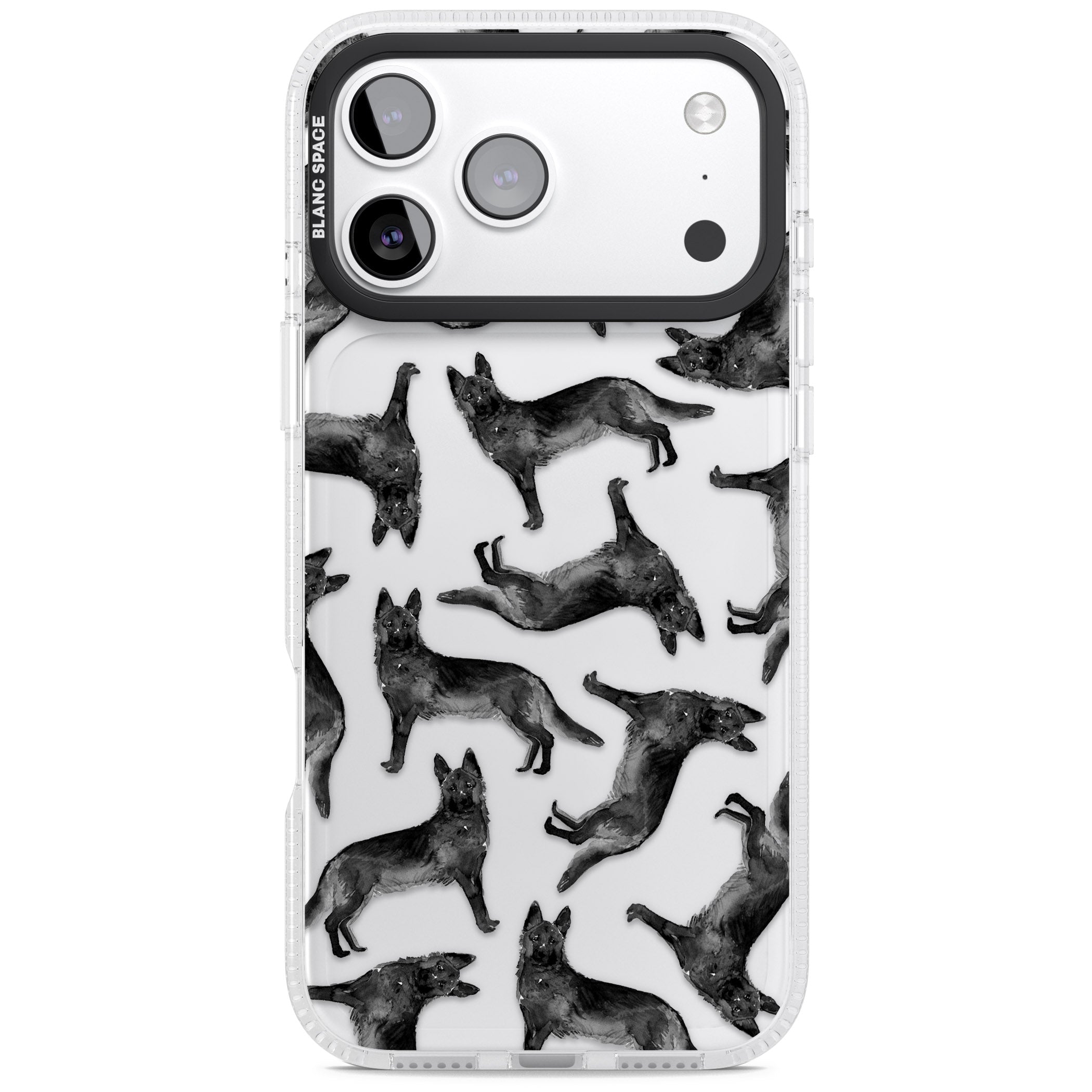 German Shepherd Pattern Black iPhone 17 Pro Impact Air Clear Phone Case