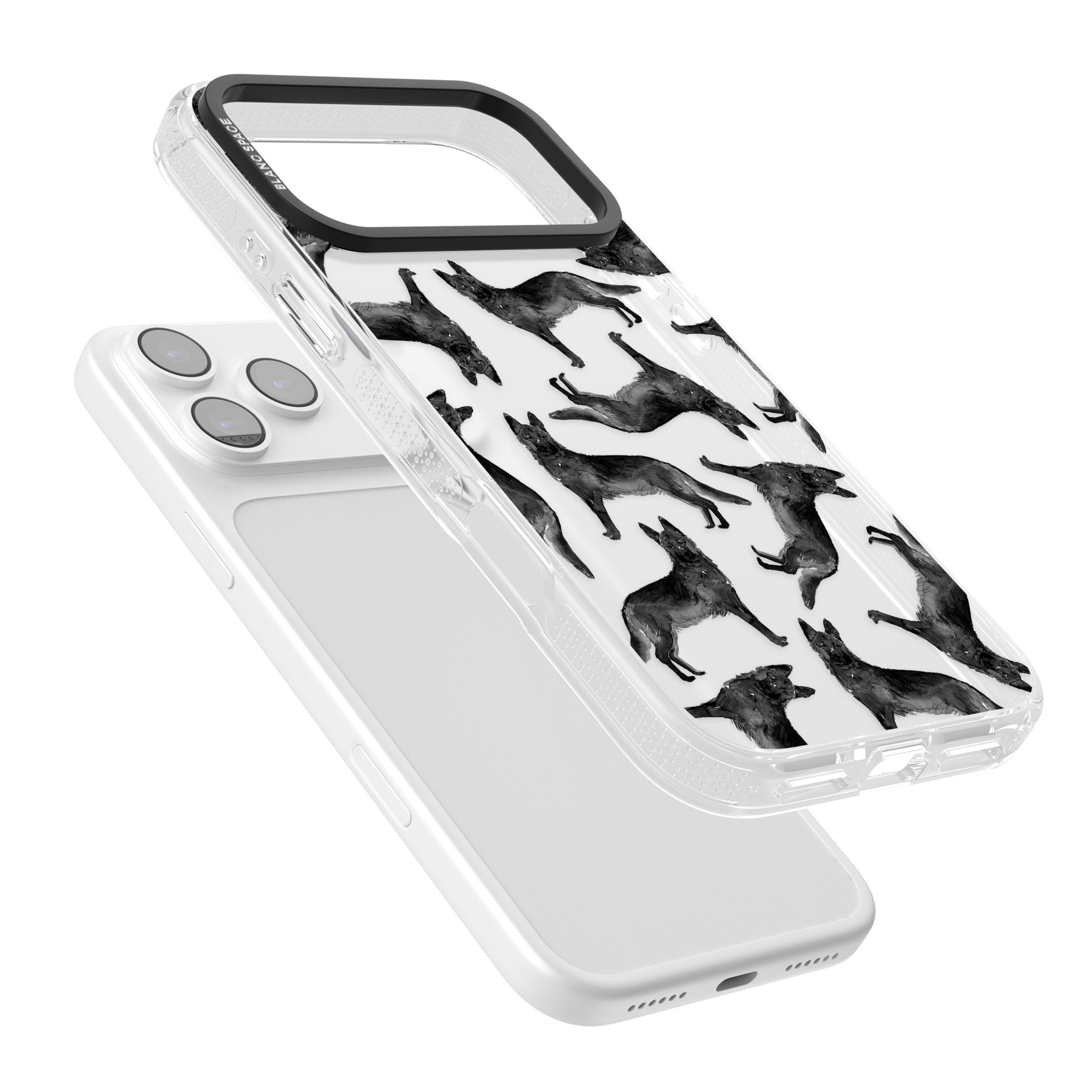 German Shepherd Pattern Black iPhone 17 Pro Max Impact Air Clear Phone Case Colours