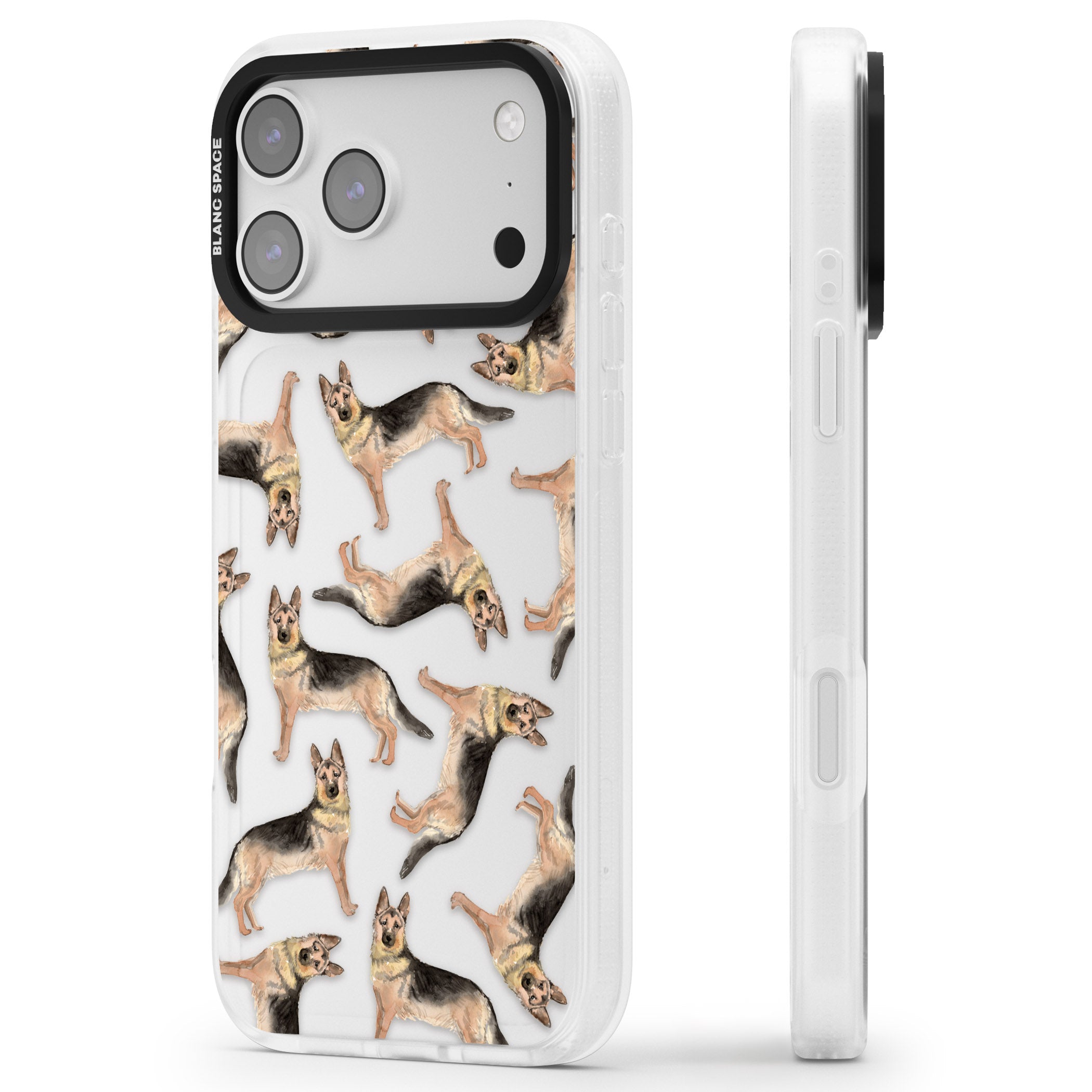 German Shepherd Pattern Classic iPhone 17 Pro Max Impact Air Clear Phone Case Side Profile
