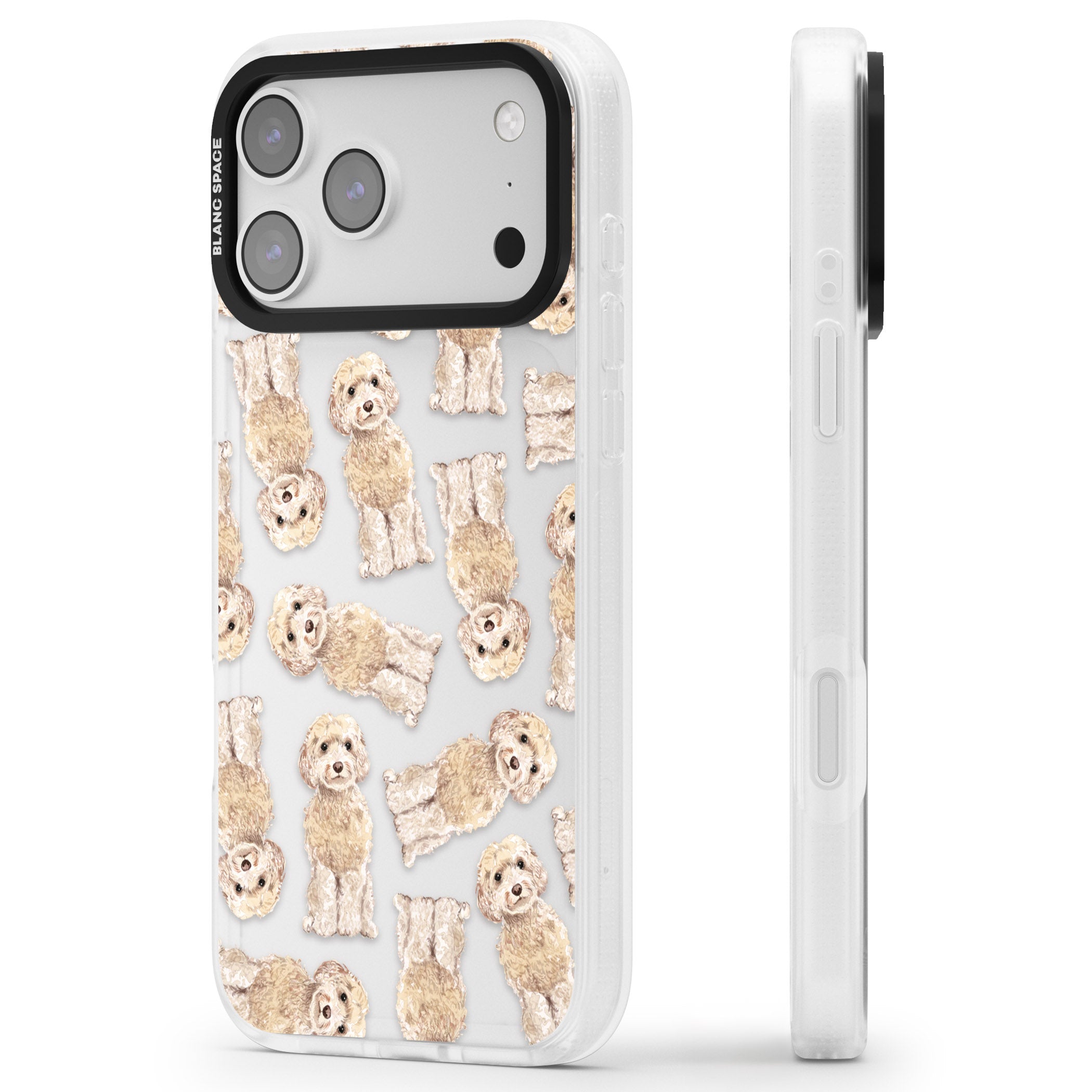 Cockapoo Patterned iPhone 17 Pro Max Impact Air Clear Phone Case Side Profile