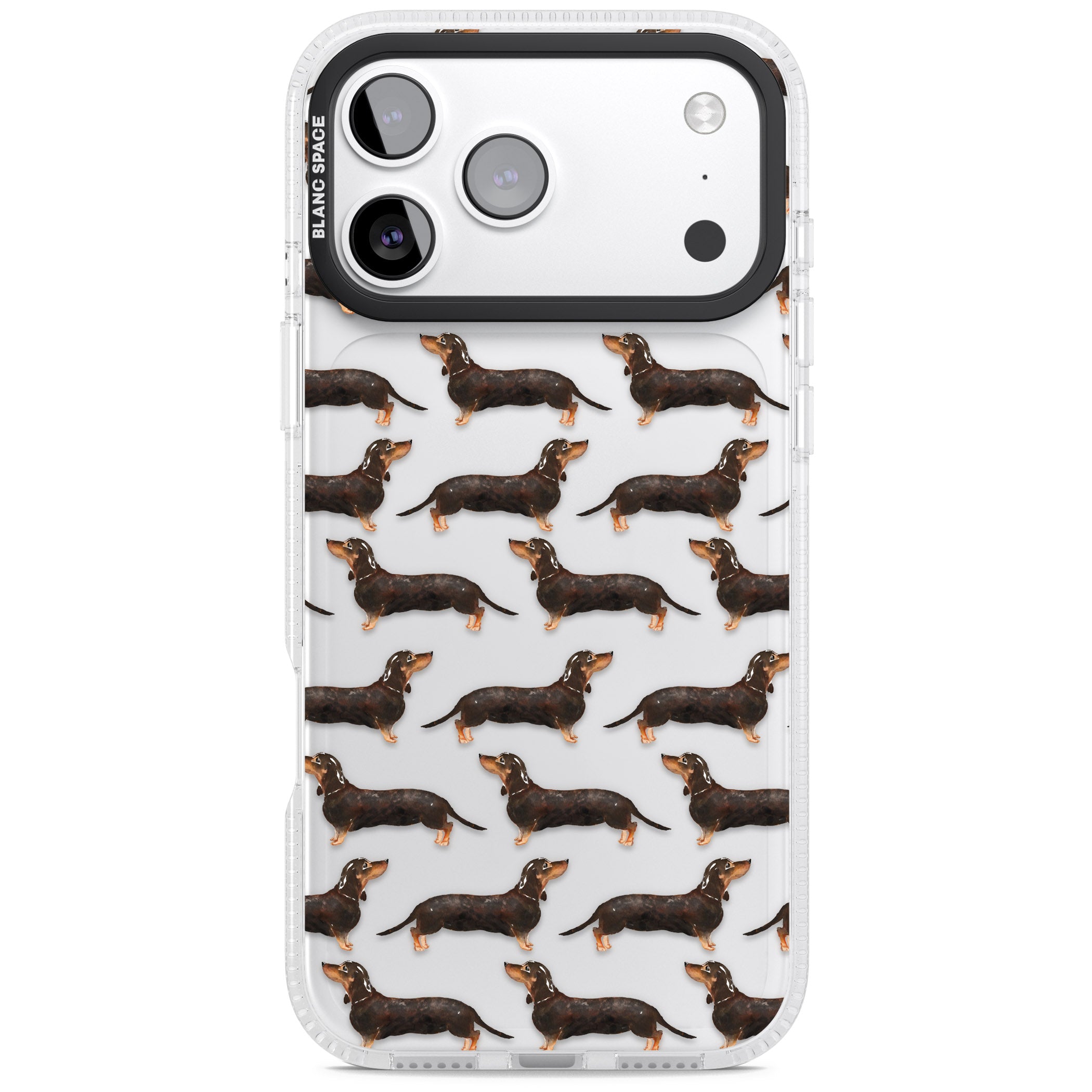 Dachshund Pattern Black Tan iPhone 17 Pro Max Impact Air Clear Phone Case