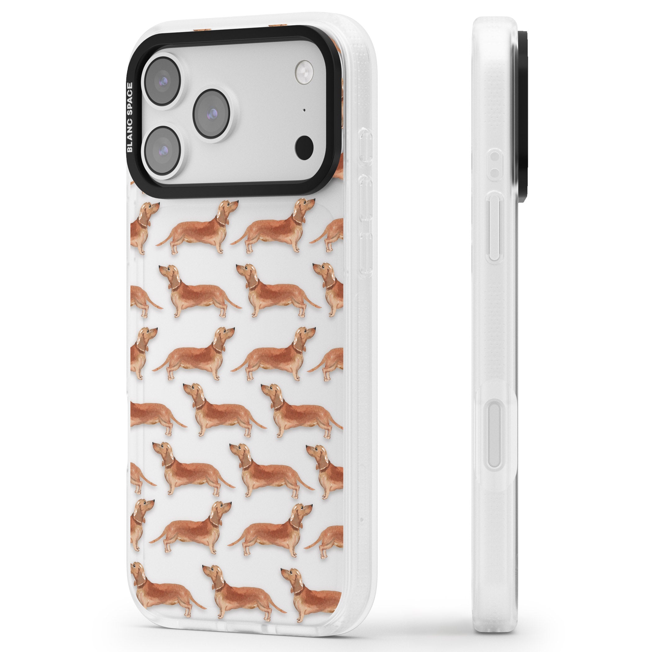 Dachshund Watercolor Dog Pattern iPhone 17 Pro Max Impact Air Clear Phone Case Side Profile