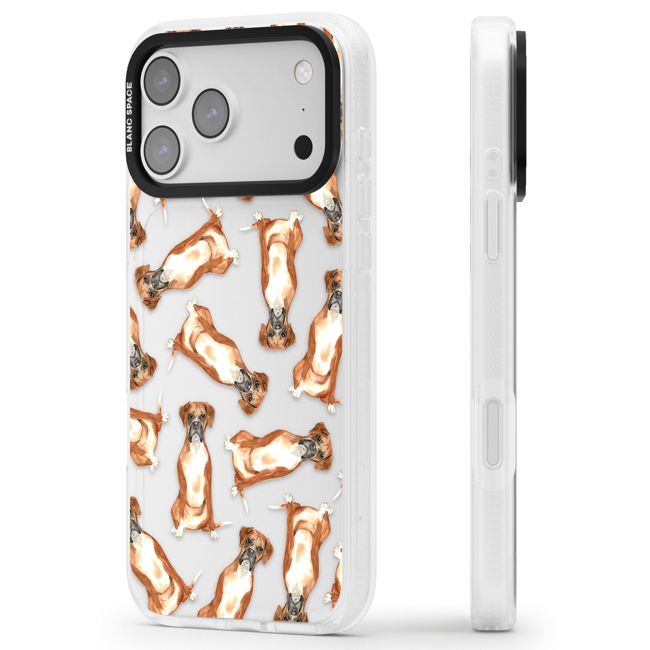 Boxer Watercolor Dog Pattern iPhone 17 Pro Max Impact Air Clear Phone Case Side Profile
