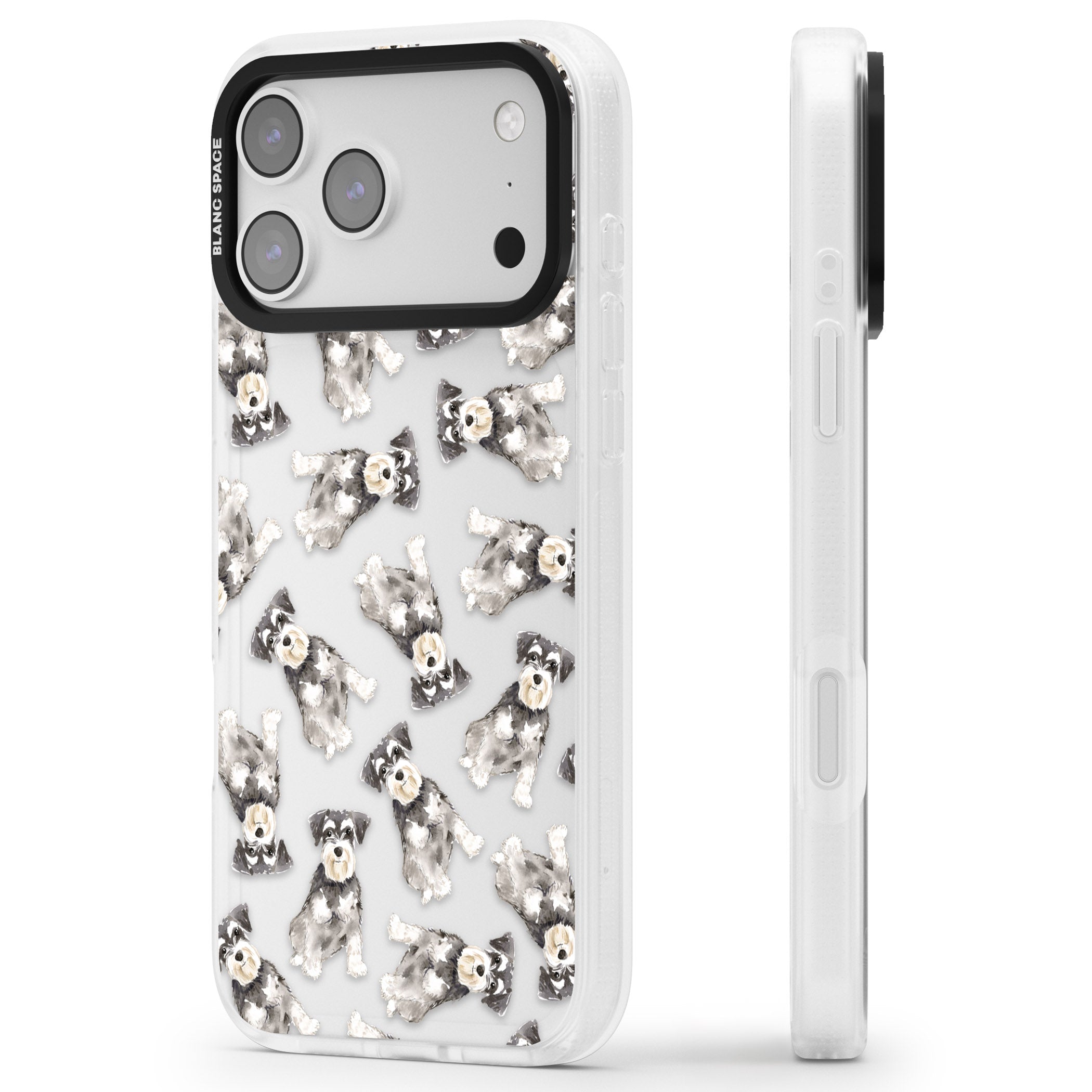 Miniature Schnauzer Watercolor iPhone 17 Pro Max Impact Air Clear Phone Case Side Profile