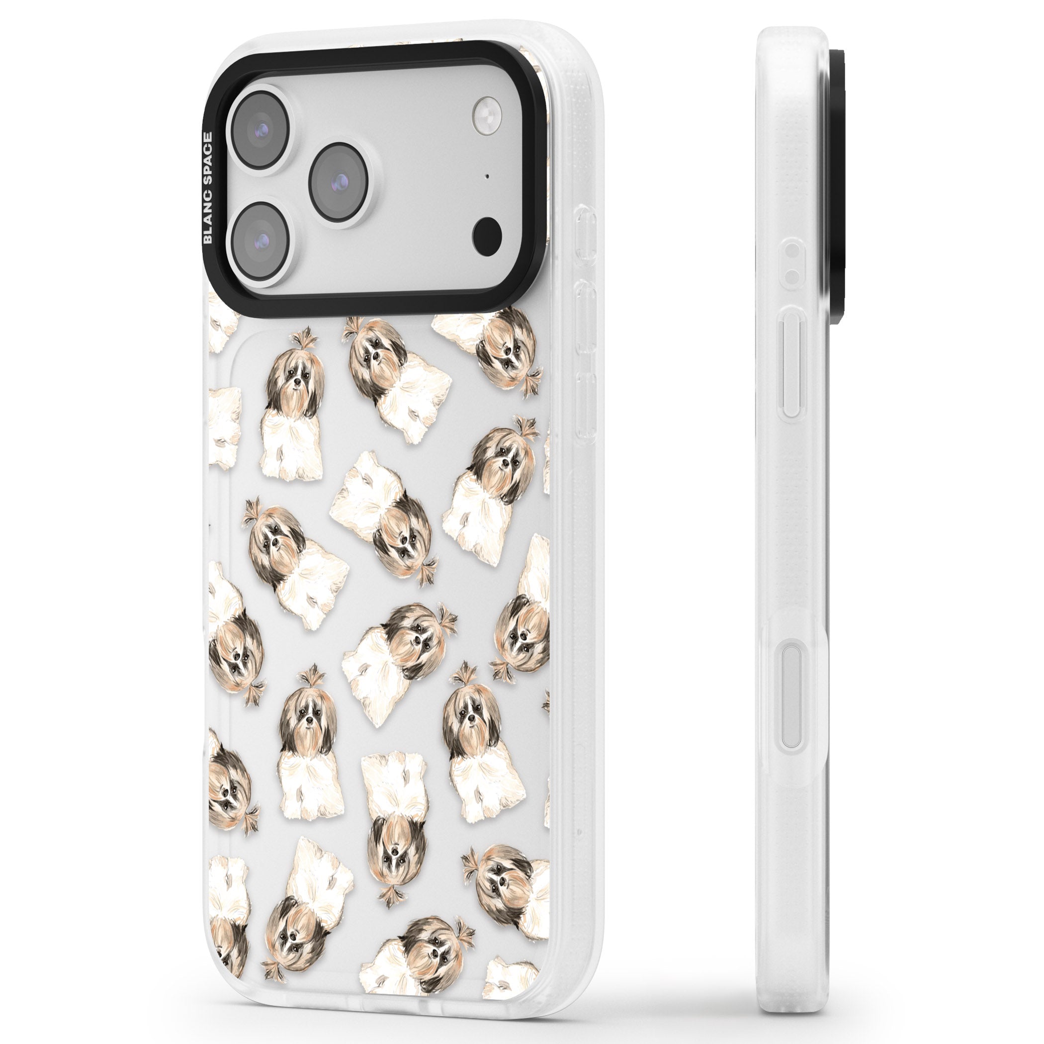 Shih Tzu Pattern Long Hair iPhone 17 Pro Impact Air Clear Phone Case Side Profile