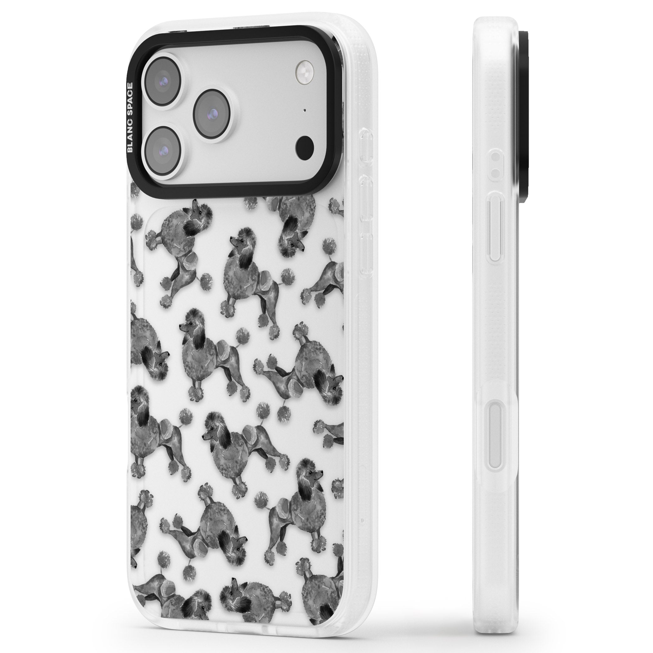 Poodle Pattern iPhone 17 Pro Impact Air Clear Phone Case Side Profile