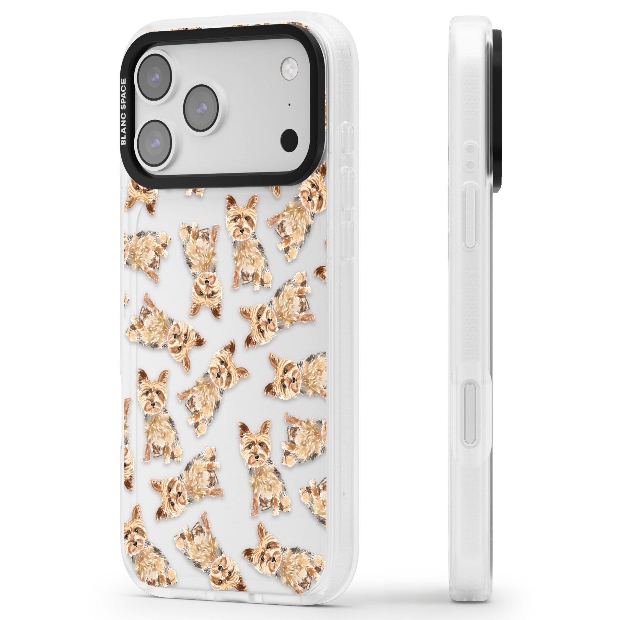 Yorkshire Terrier Dog Pattern iPhone 17 Pro Impact Air Clear Phone Case Side Profile