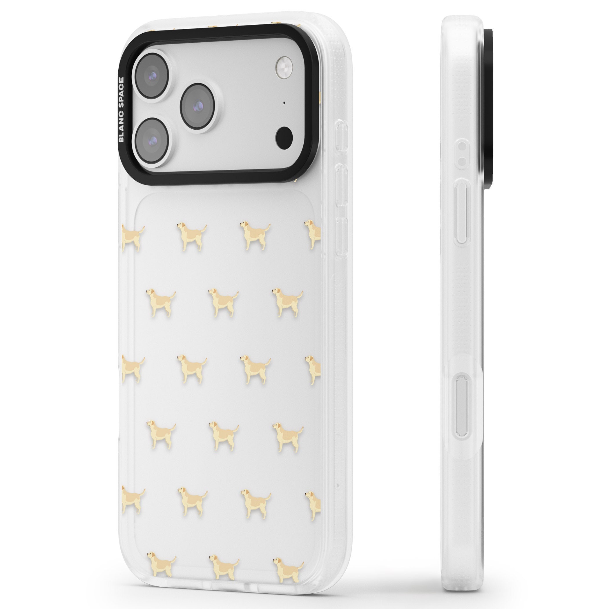 Tan Labrador Dog Pattern iPhone 17 Pro Impact Air Clear Phone Case Side Profile