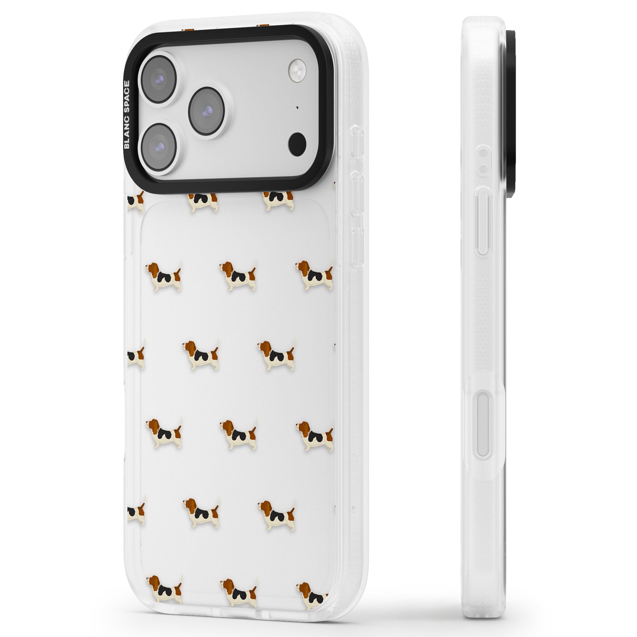 Basset Hound Pattern iPhone 17 Pro Max Impact Air Clear Phone Case Side Profile