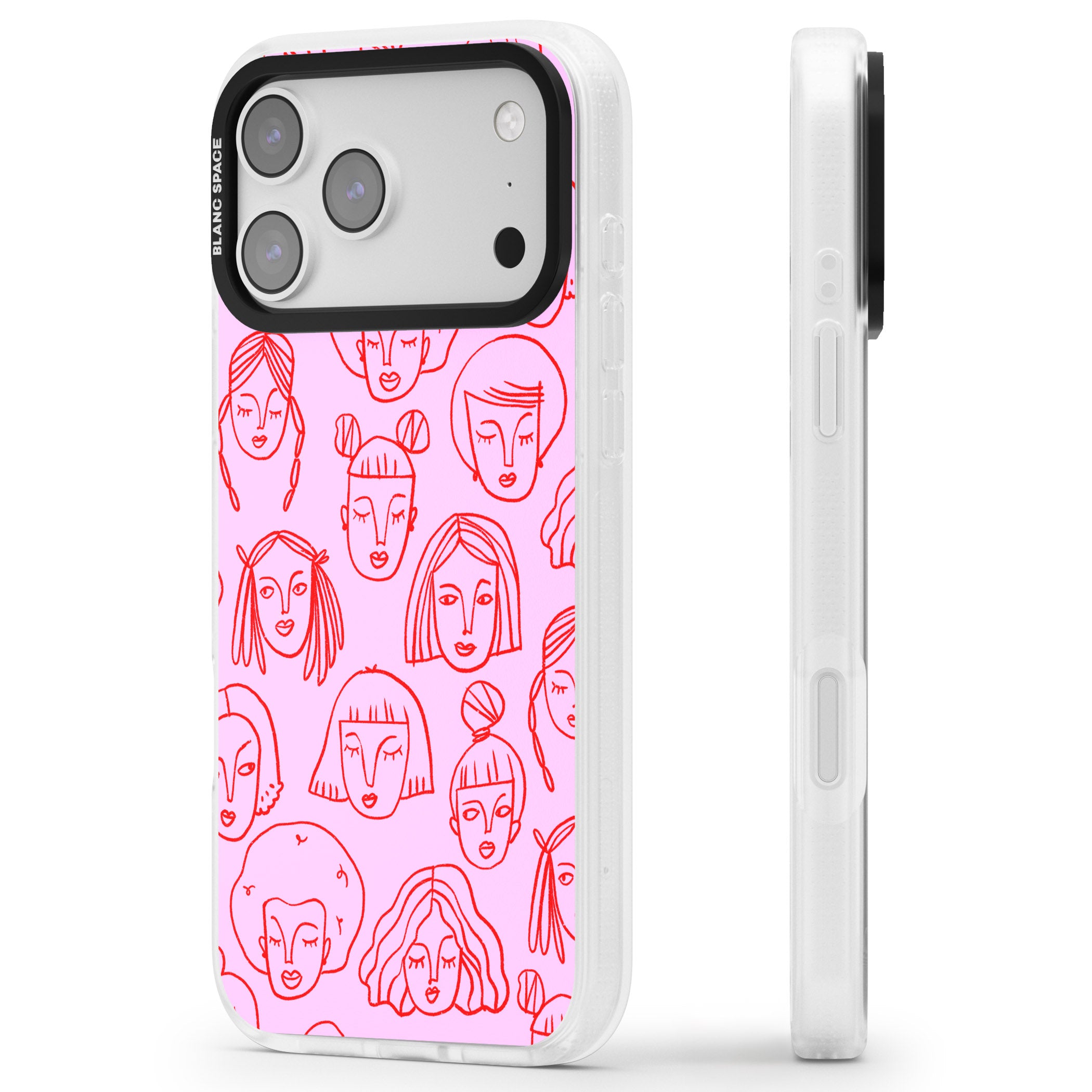 Girl Portrait Doodles iPhone 17 Pro Impact Air Clear Phone Case Side Profile