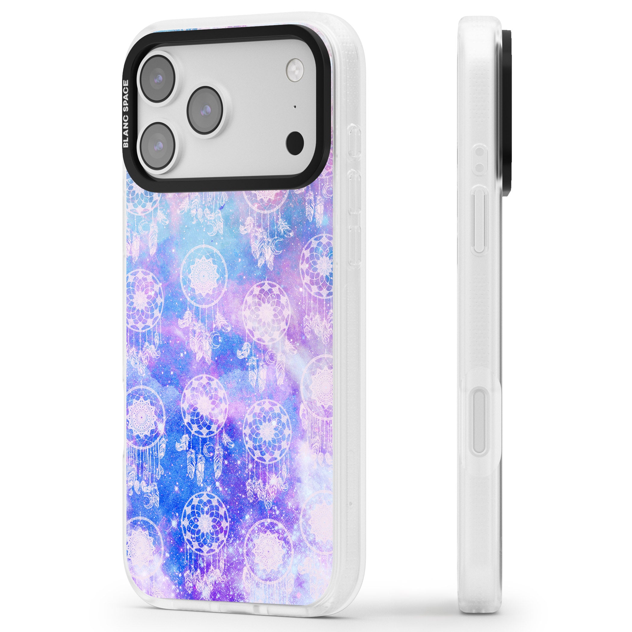 Dreamcatcher Galaxy Tie Dye iPhone 17 Pro Impact Air Clear Phone Case Side Profile