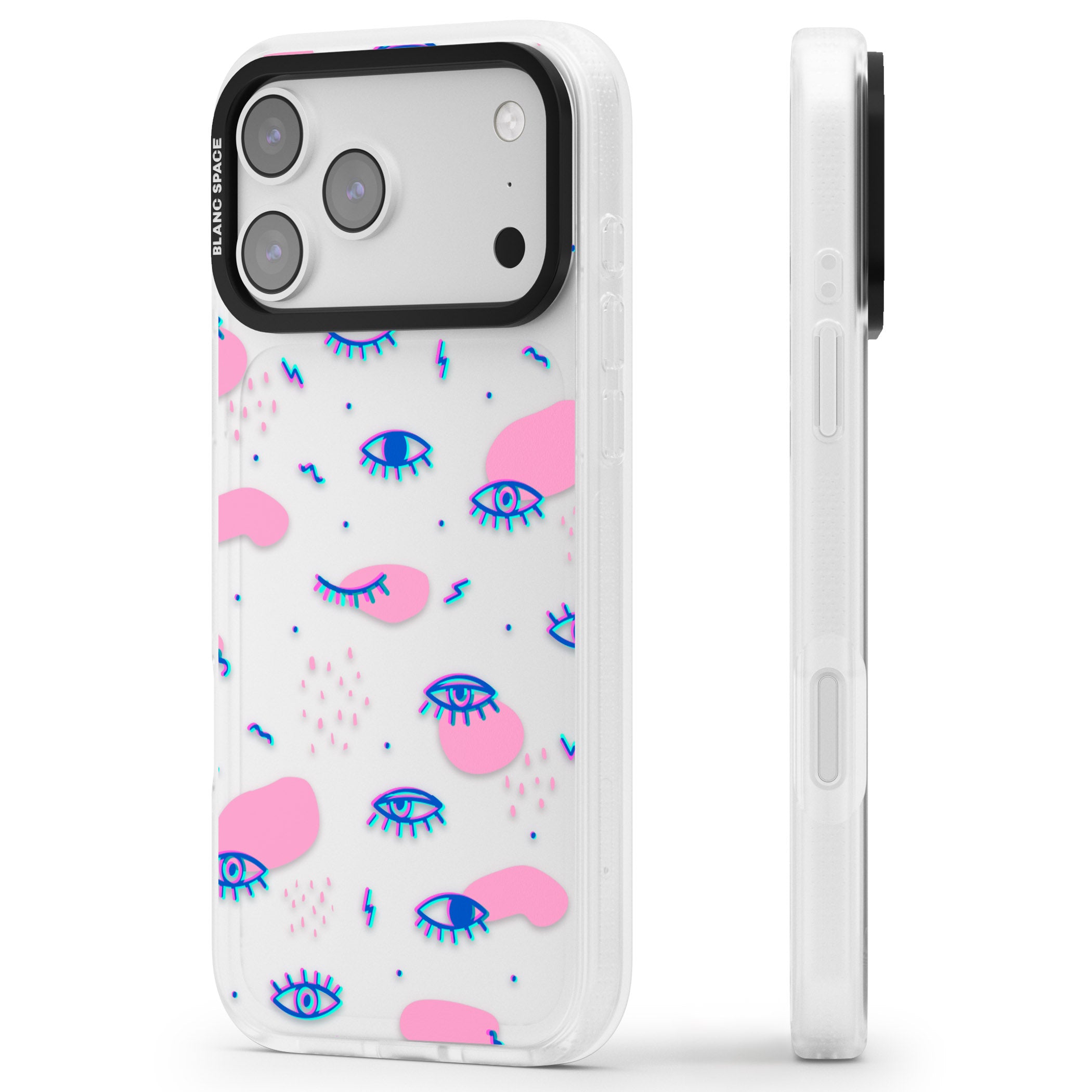 Pink Eye Pattern iPhone 17 Pro Max Impact Air Clear Phone Case Side Profile