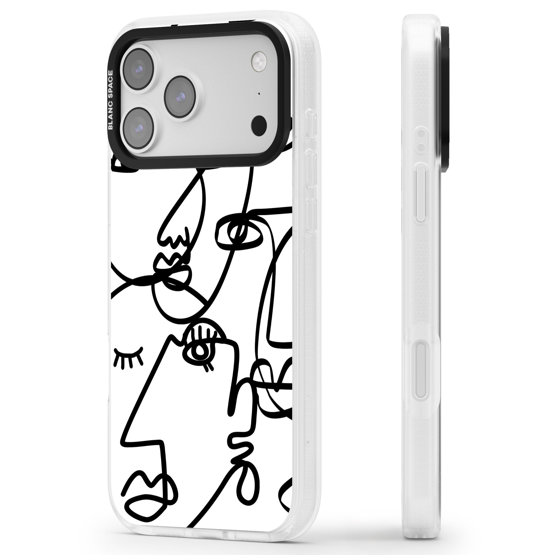 Abstract Line Art Black White iPhone 17 Pro Impact Air Clear Phone Case Side Profile