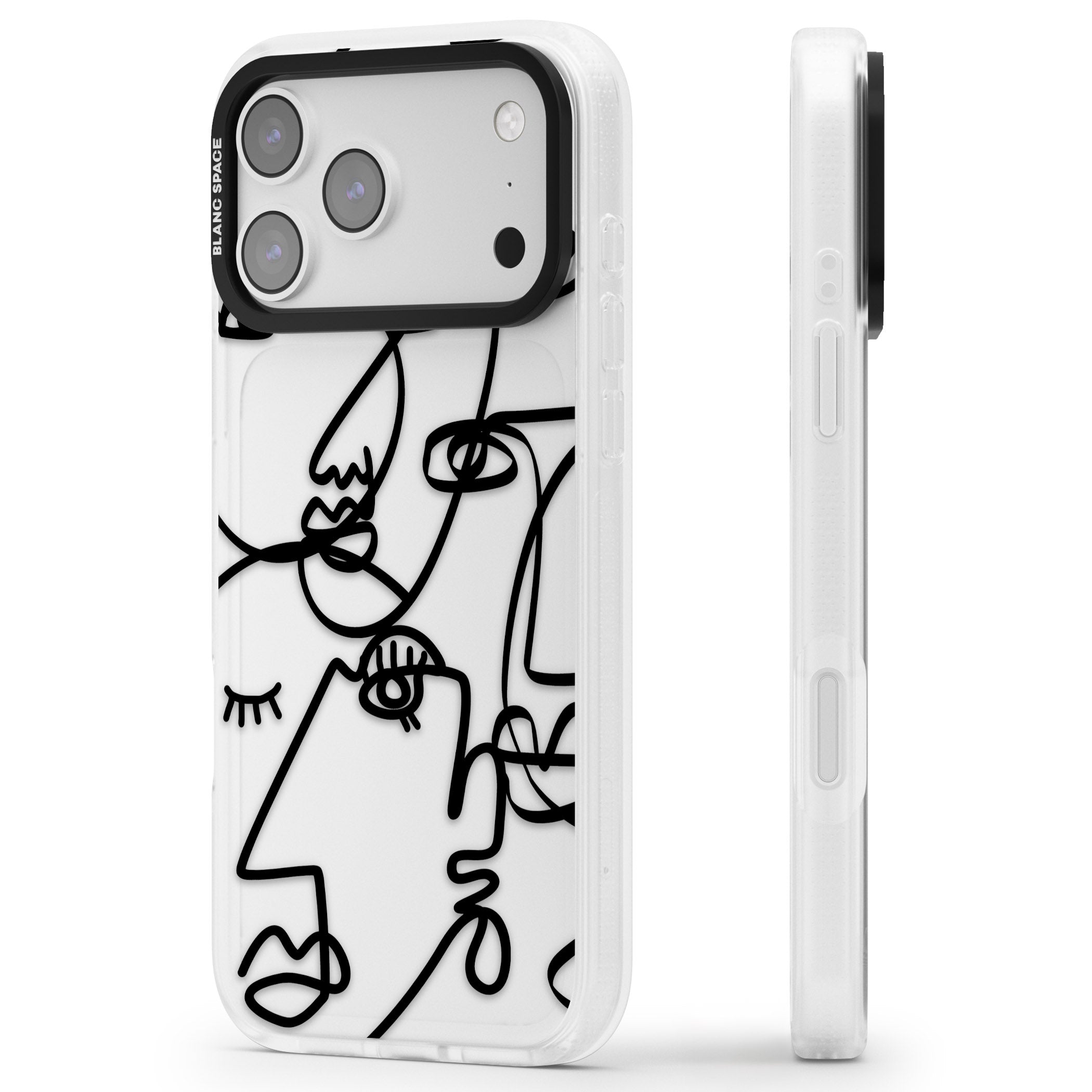 Abstract Line Art Black Clear iPhone 17 Pro Max Impact Air Clear Phone Case Side Profile