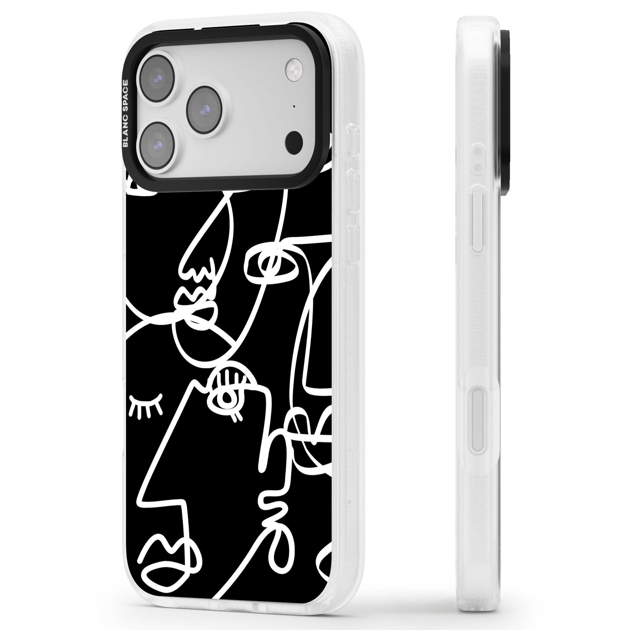 Abstract Line Art White Black iPhone 17 Pro Impact Air Clear Phone Case Side Profile