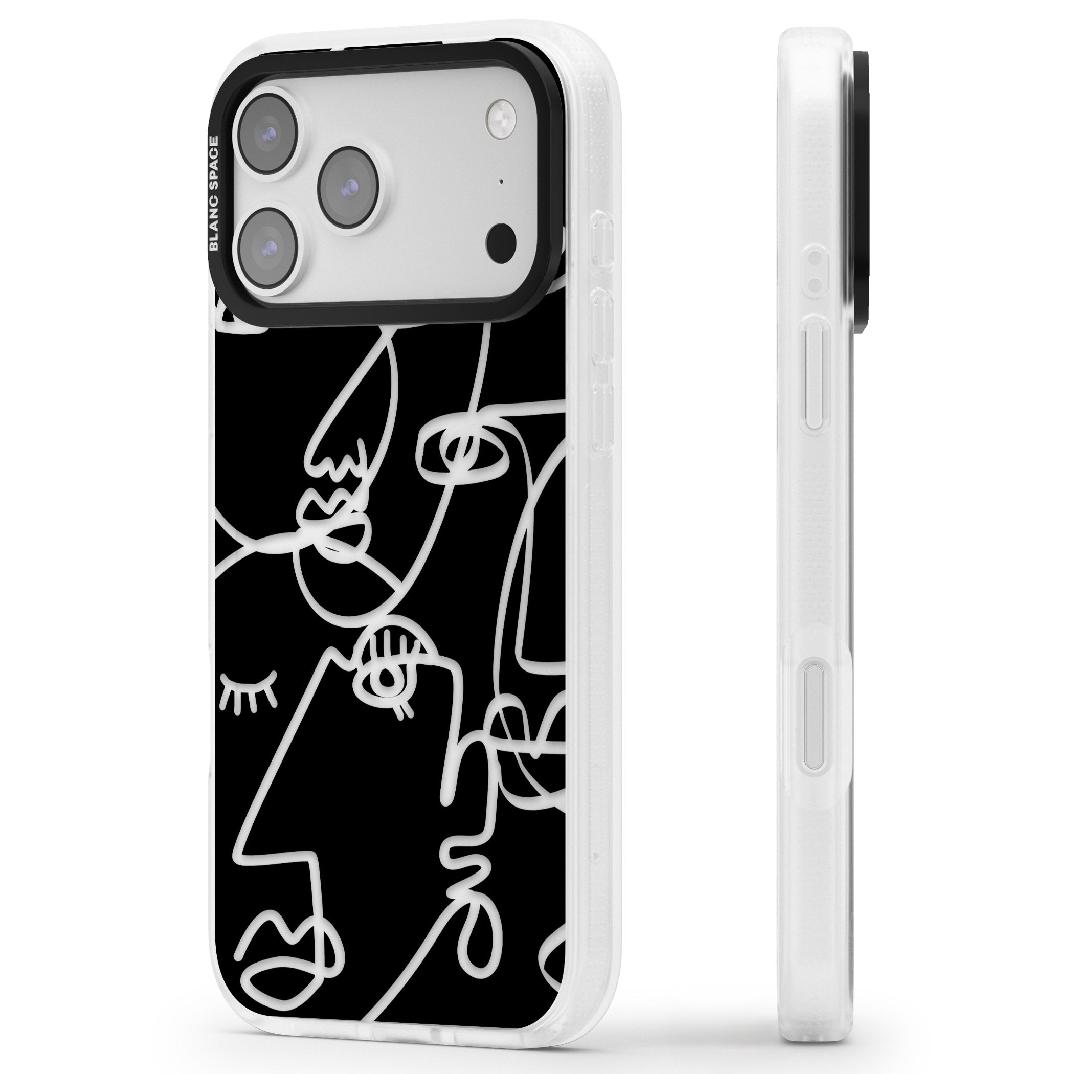 Abstract Line Art Clear Black iPhone 17 Pro Max Impact Air Clear Phone Case Side Profile