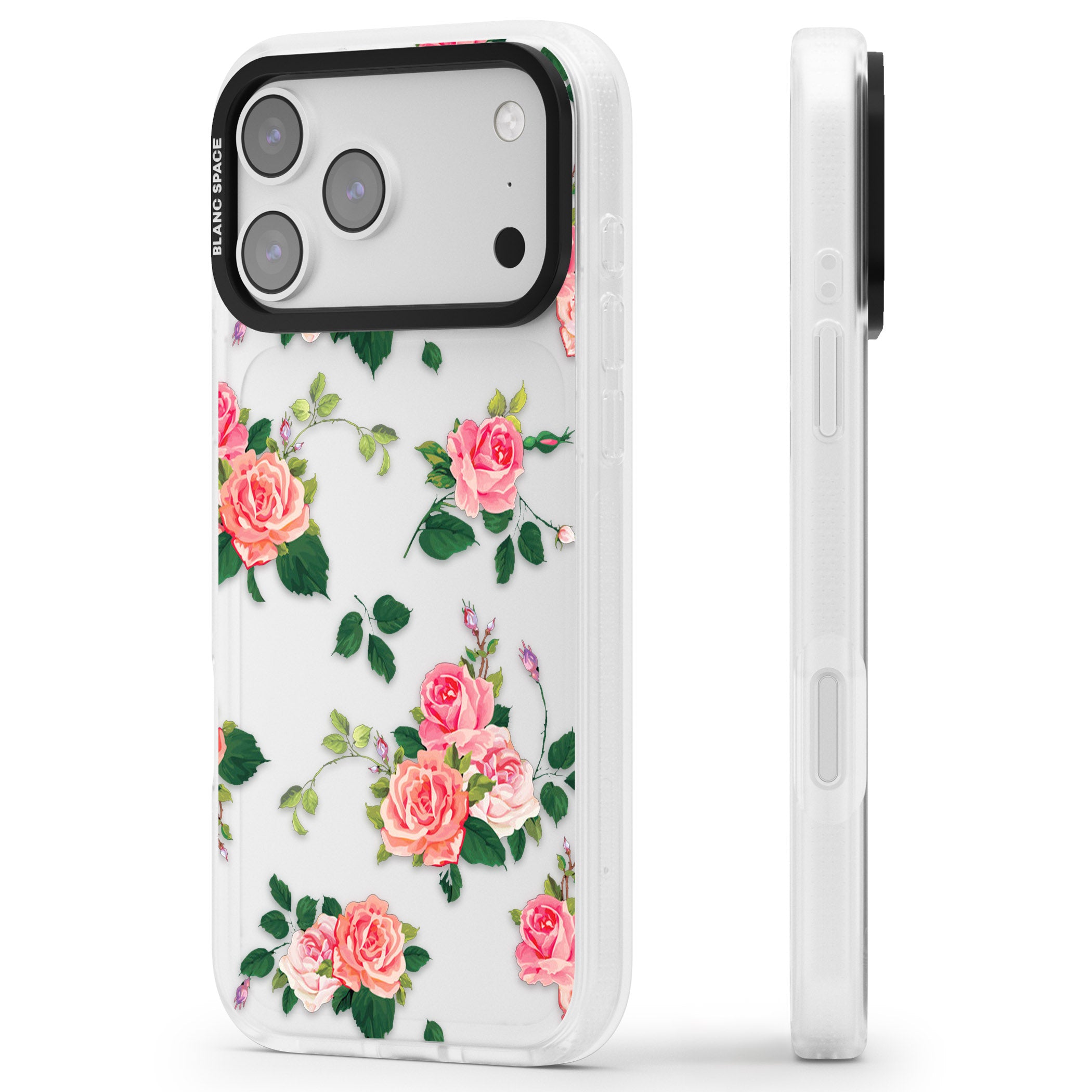 Pink Roses iPhone 17 Pro Impact Air Clear Phone Case Side Profile