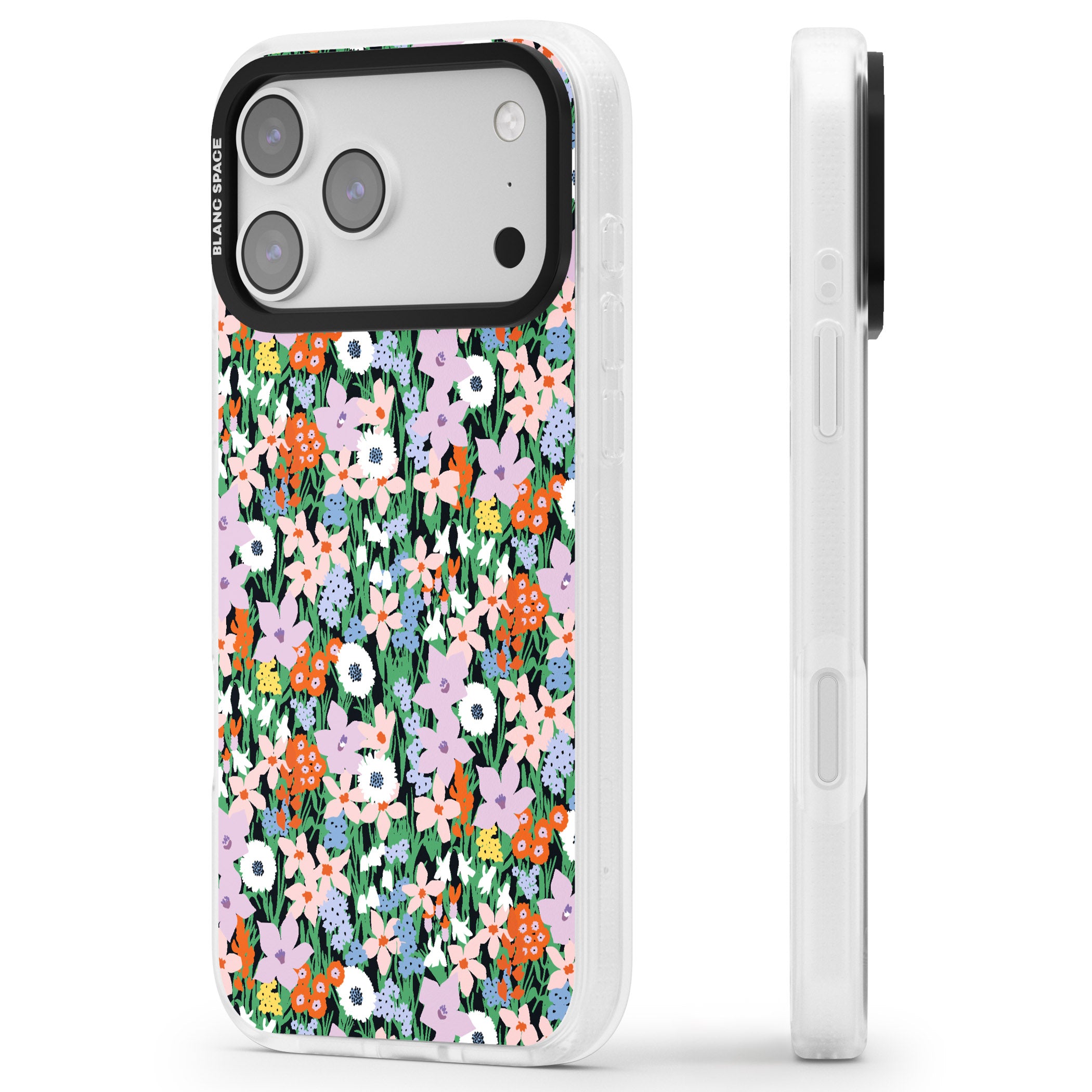 Jazzy Floral Mix iPhone 17 Pro Impact Air Clear Phone Case Side Profile