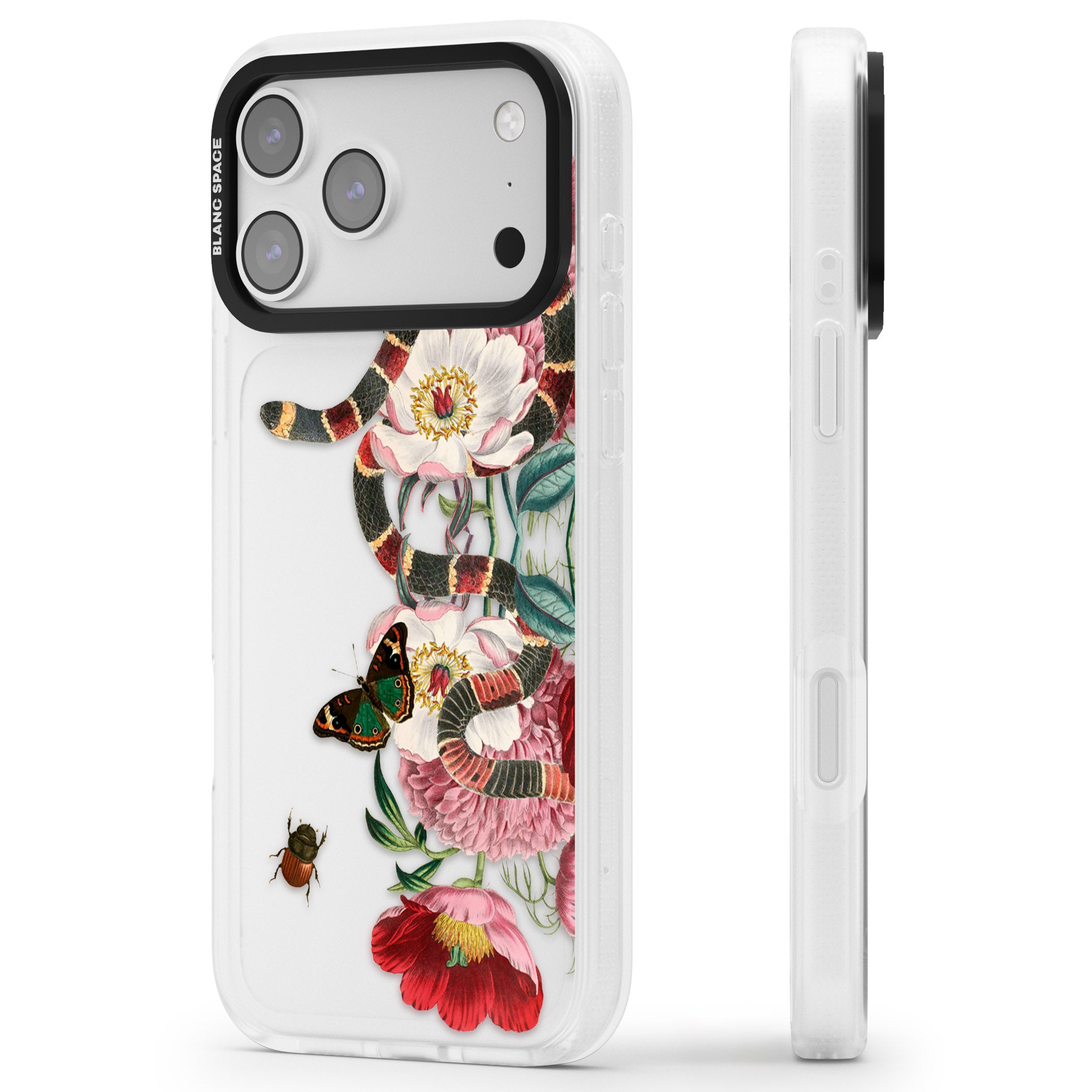 Floral Snake iPhone 17 Pro Impact Air Clear Phone Case Side Profile
