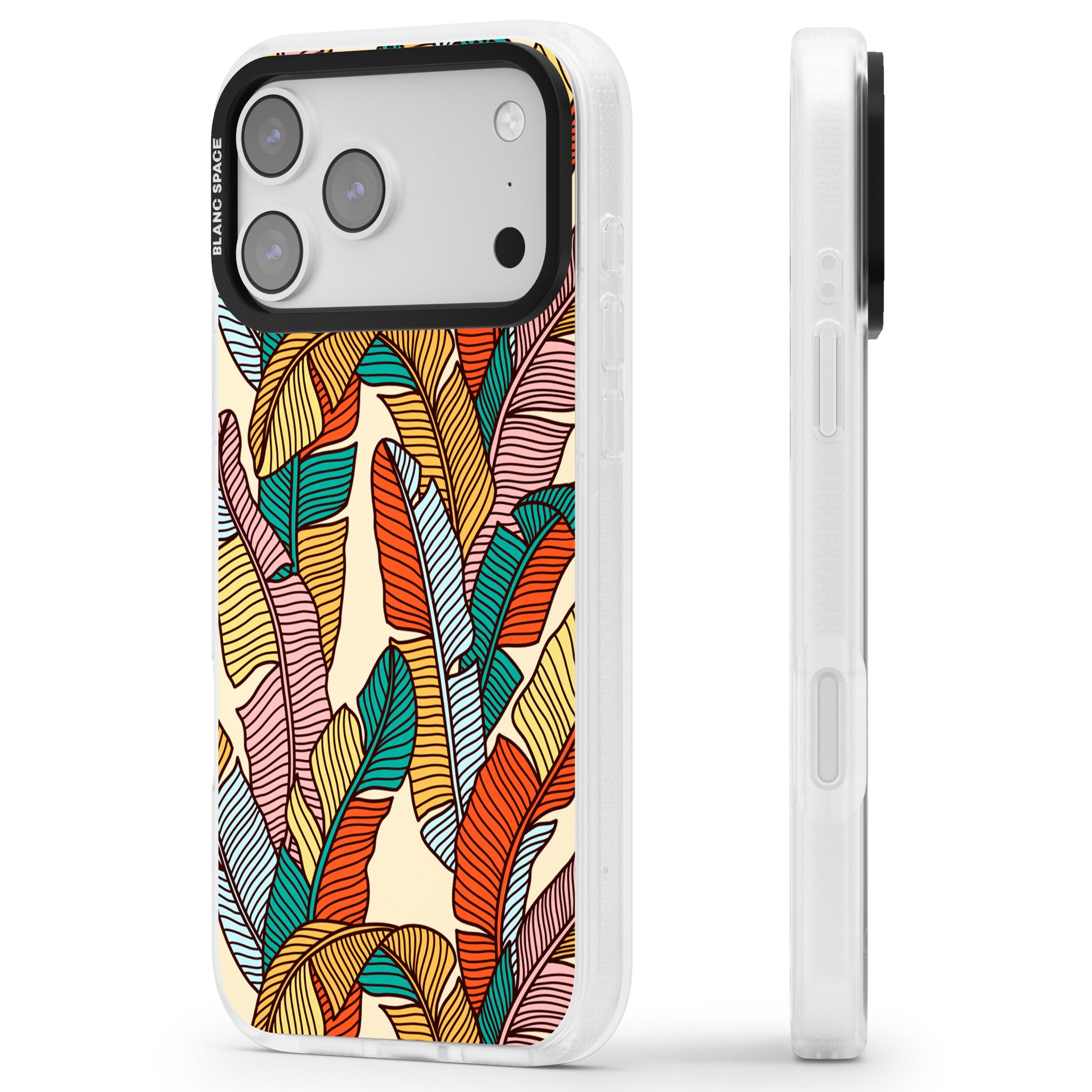 Pastel Palm Leaves iPhone 17 Pro Impact Air Clear Phone Case Side Profile