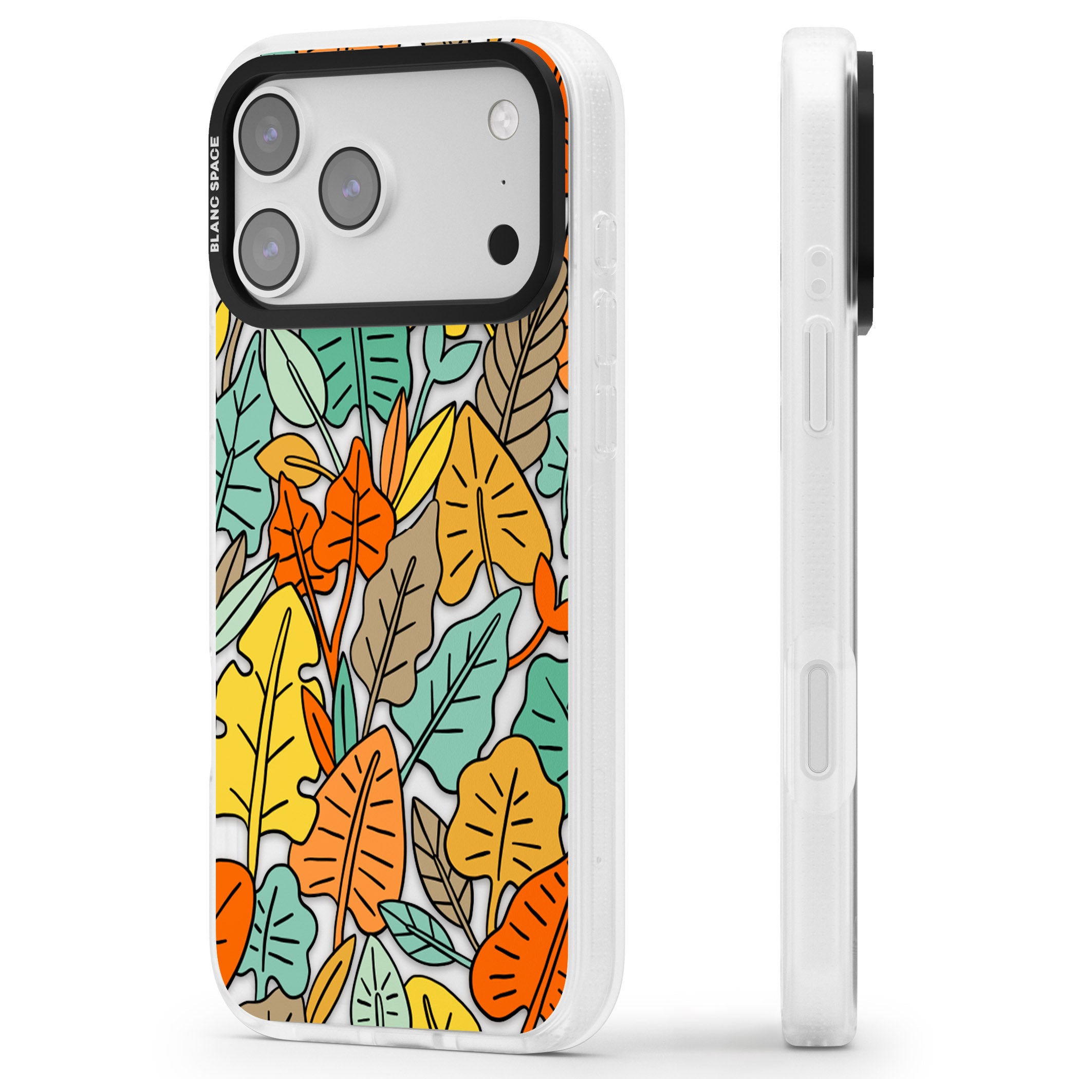 Pastel Toned Autumn Leaves iPhone 17 Pro Max Impact Air Clear Phone Case Side Profile