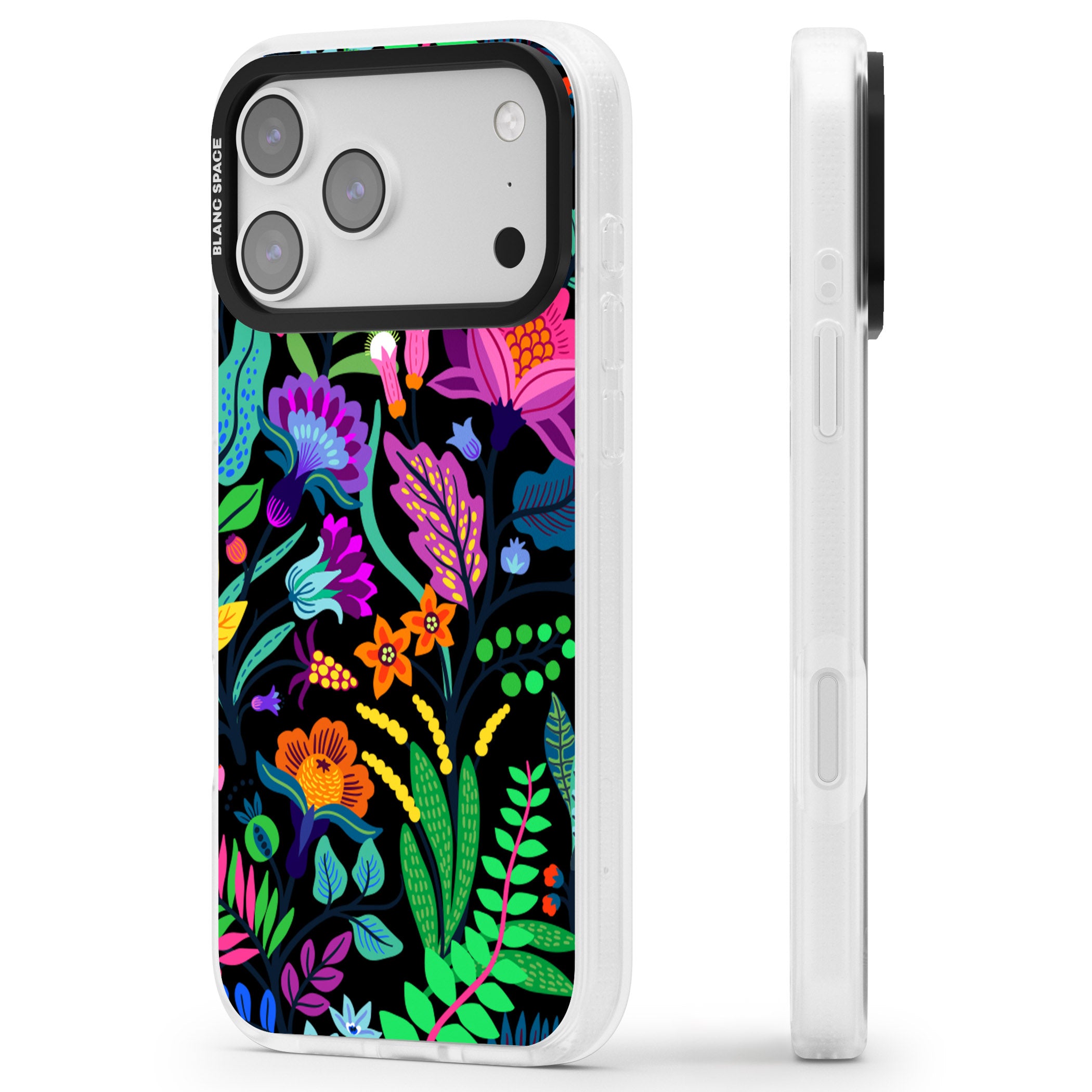 Floral Vibe (Black) iPhone 17 Pro Max Impact Air Clear Phone Case Side Profile