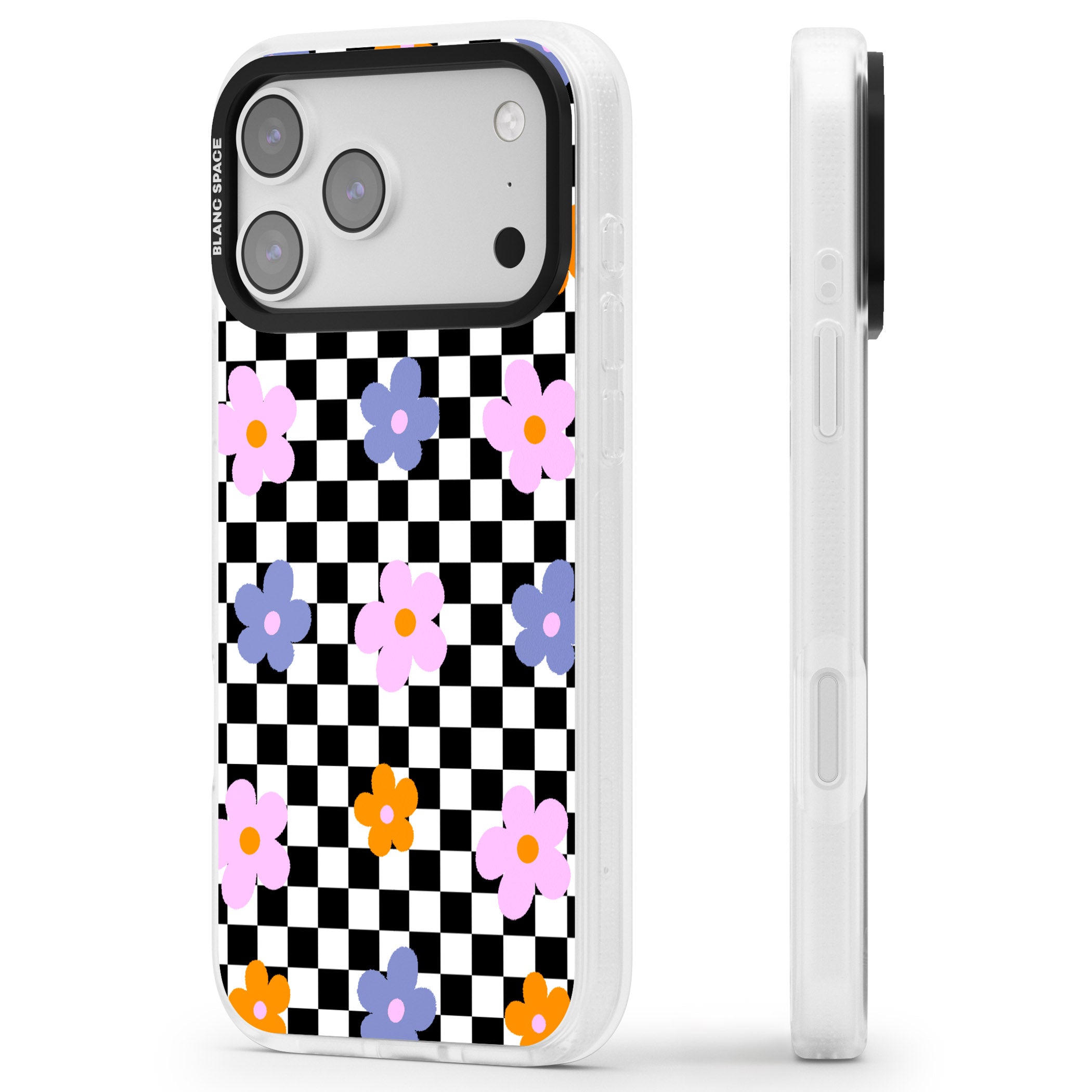 Checkered Blossom iPhone 17 Pro Max Impact Air Clear Phone Case Side Profile
