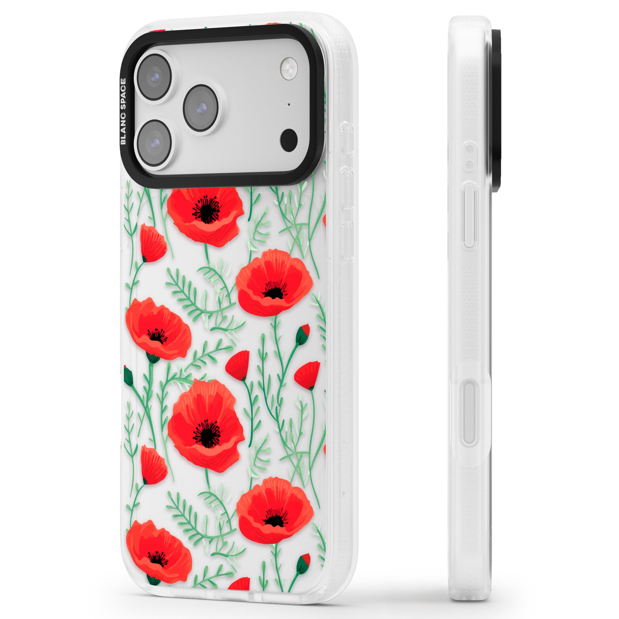 Poppy Garden iPhone 17 Pro Impact Air Clear Phone Case Side Profile