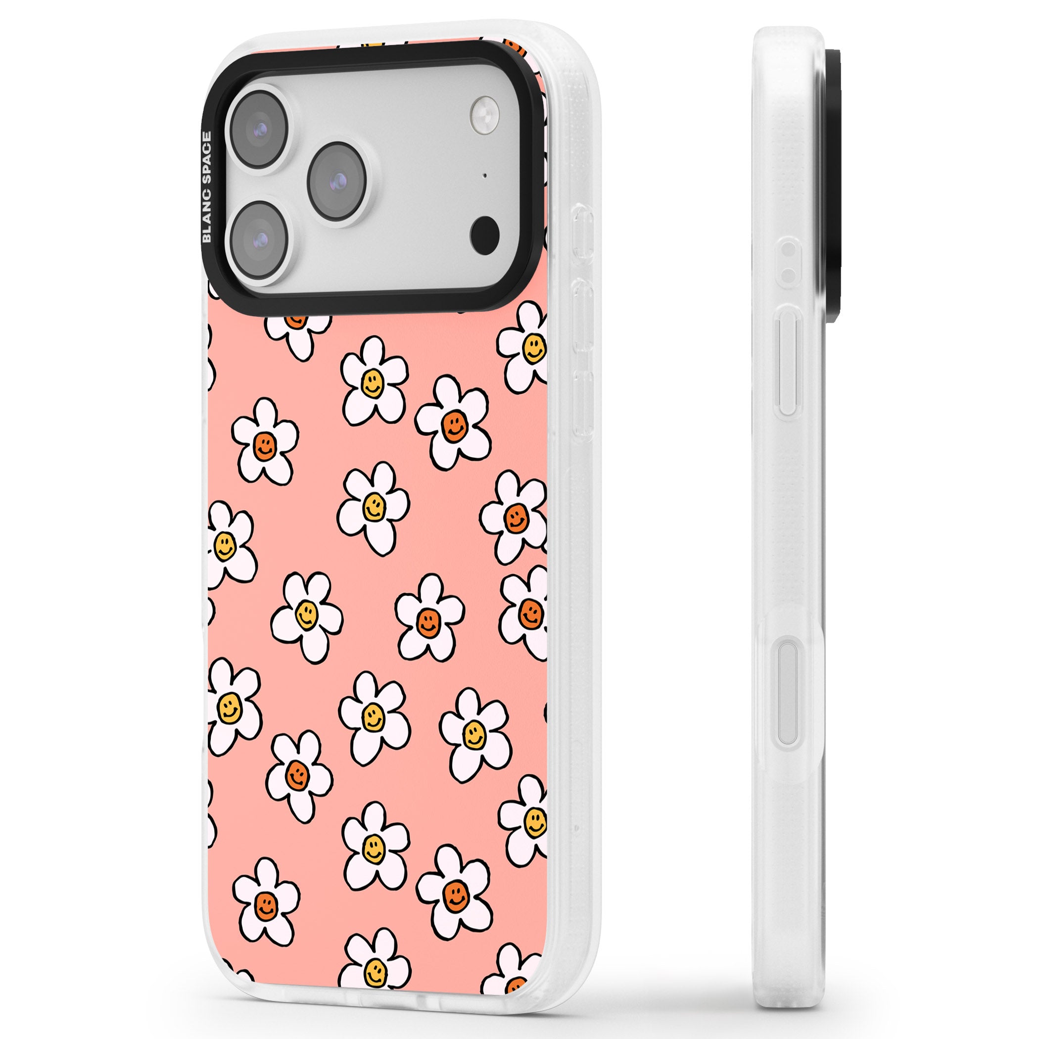 Peachy Daisy Smiles iPhone 17 Pro Impact Air Clear Phone Case Side Profile