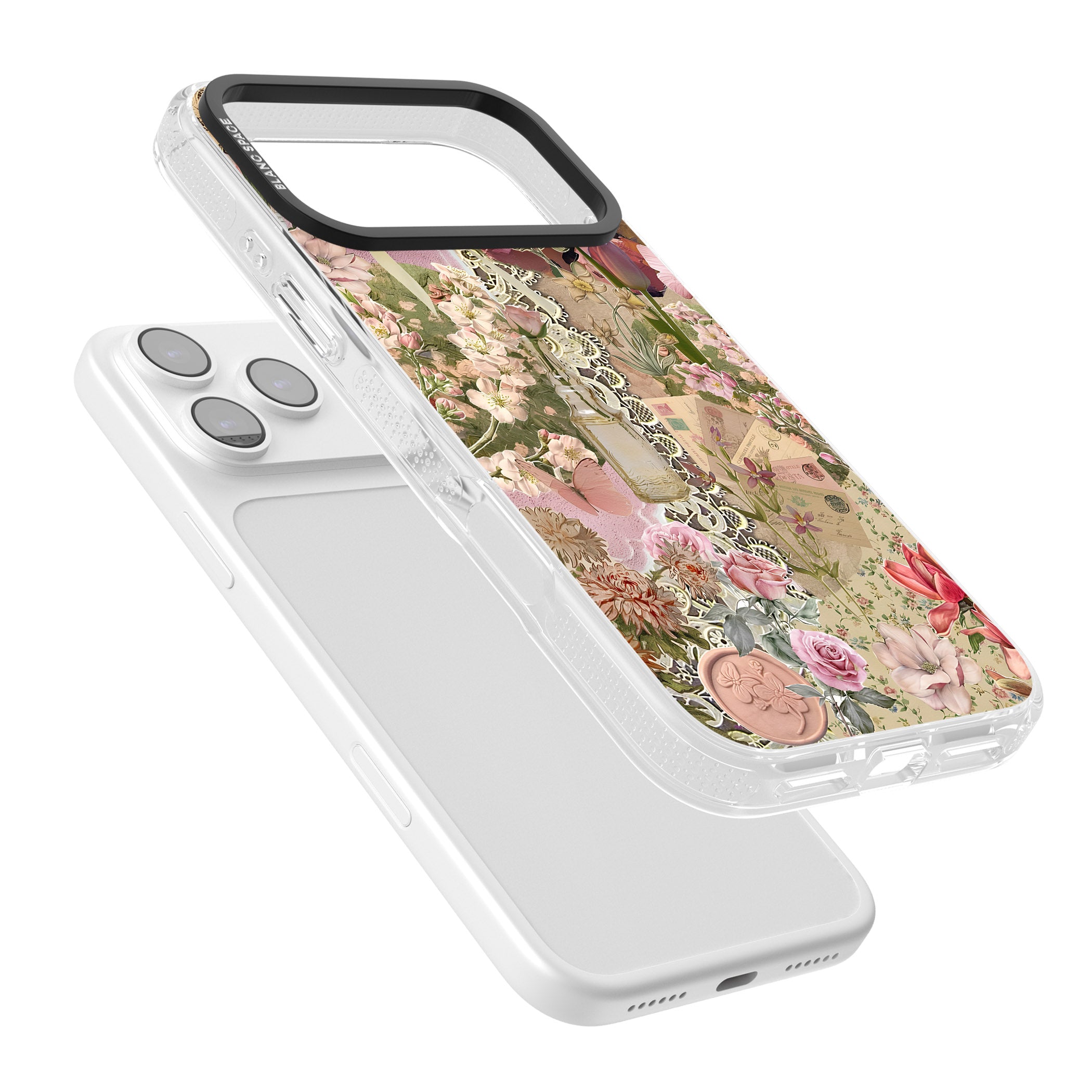 Soft Pink Flower Collage iPhone 17 Pro Max Impact Air Clear Phone Case Colours