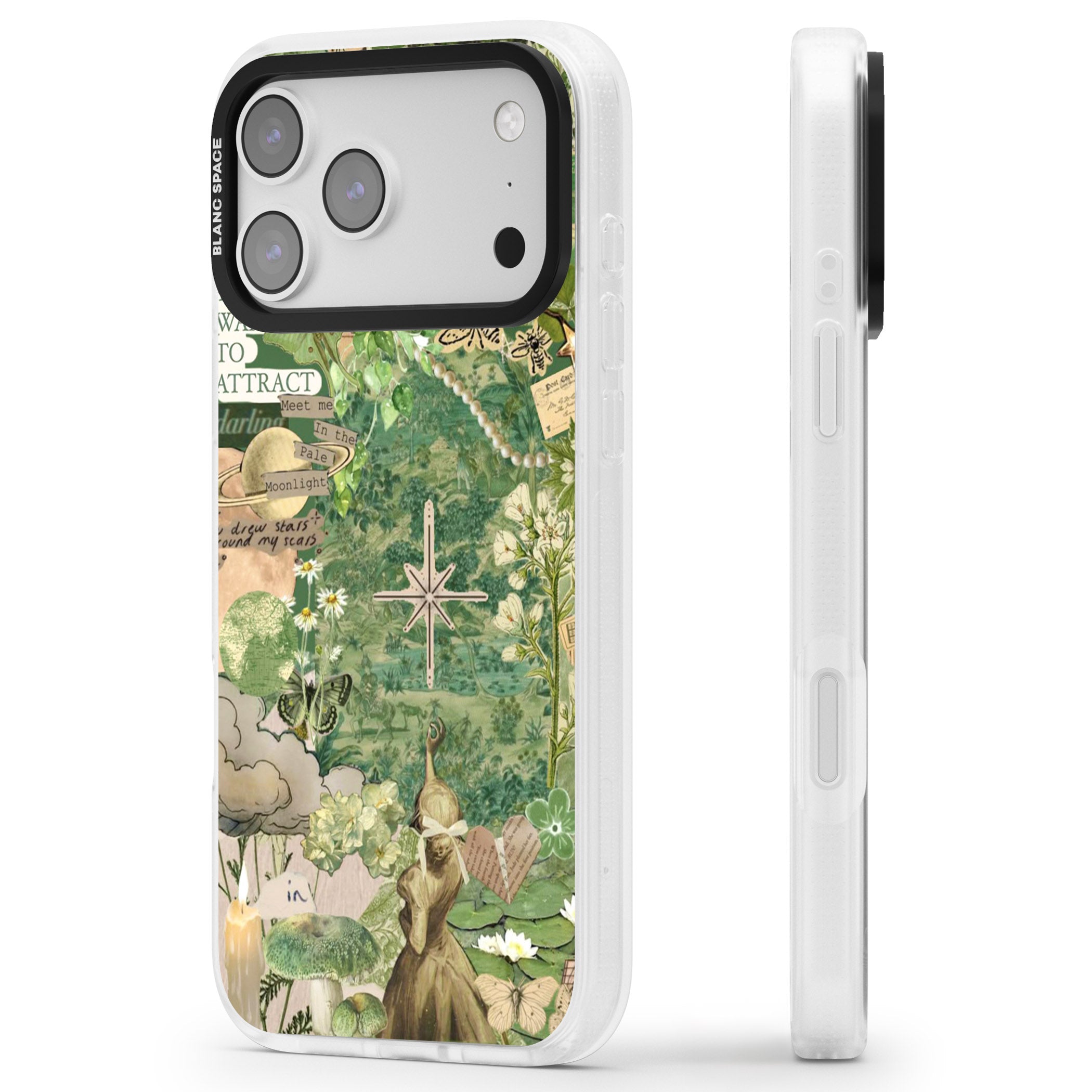 Green Vintage Collage iPhone 17 Pro Impact Air Clear Phone Case Side Profile