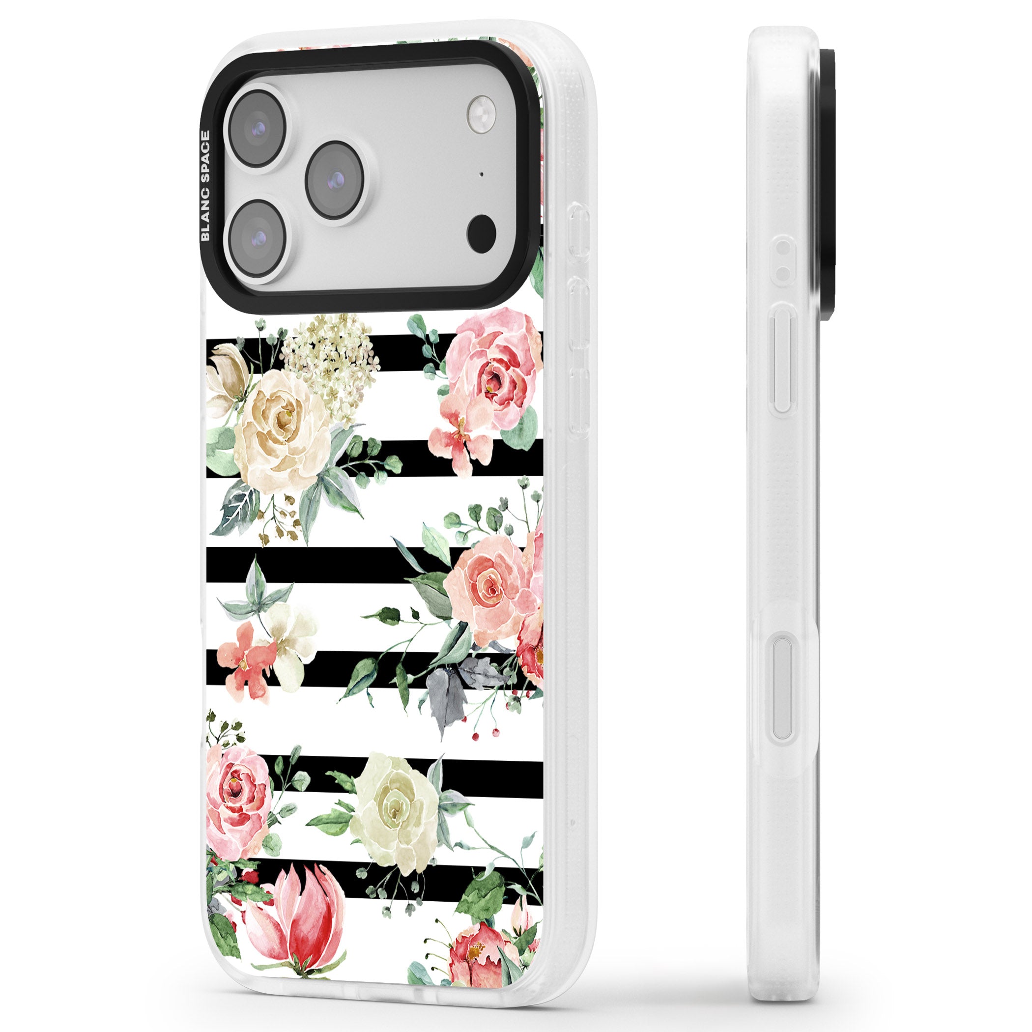 Floral Stripes iPhone 17 Pro Impact Air Clear Phone Case Side Profile