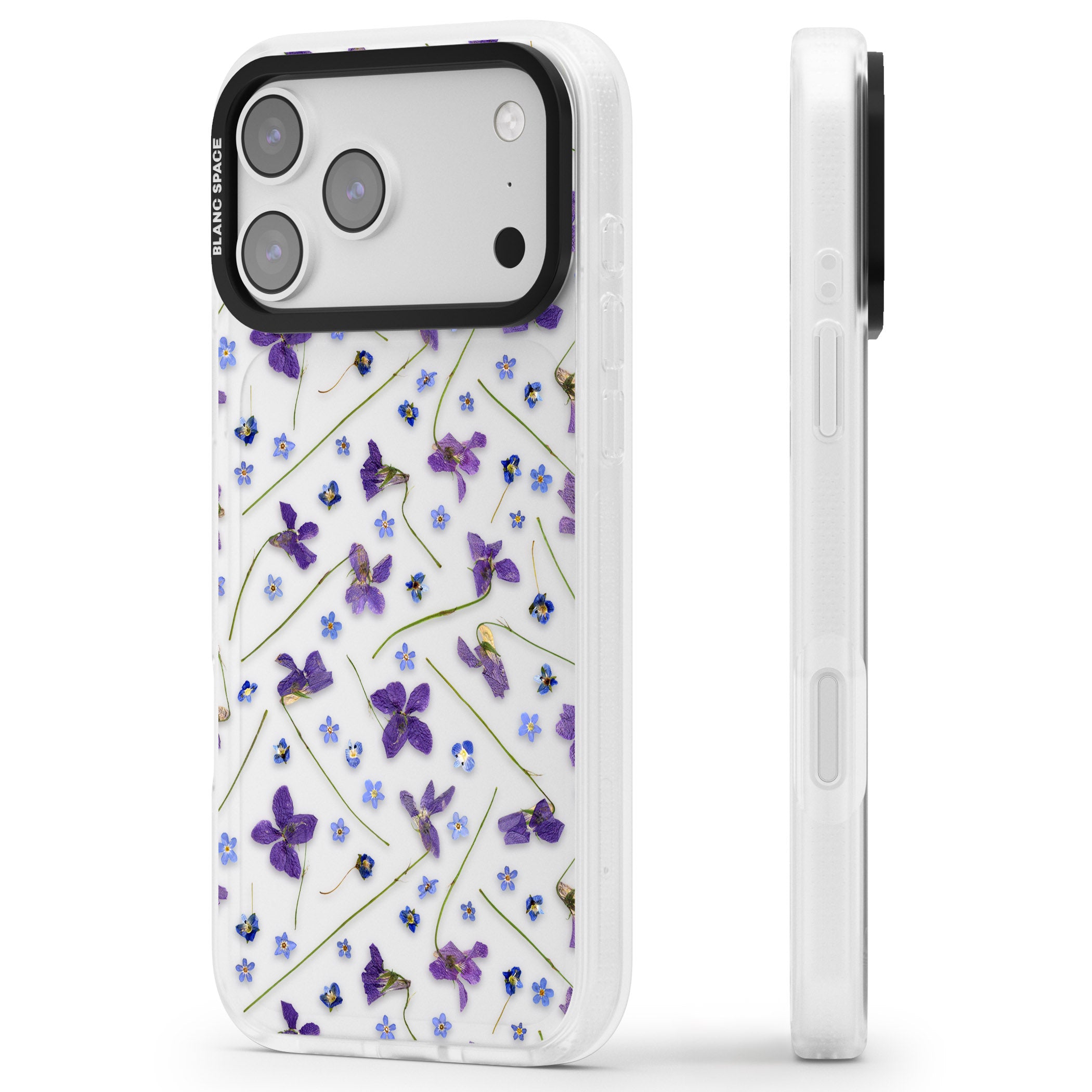Pressed Violet Flower iPhone 17 Pro Max Impact Air Clear Phone Case Side Profile