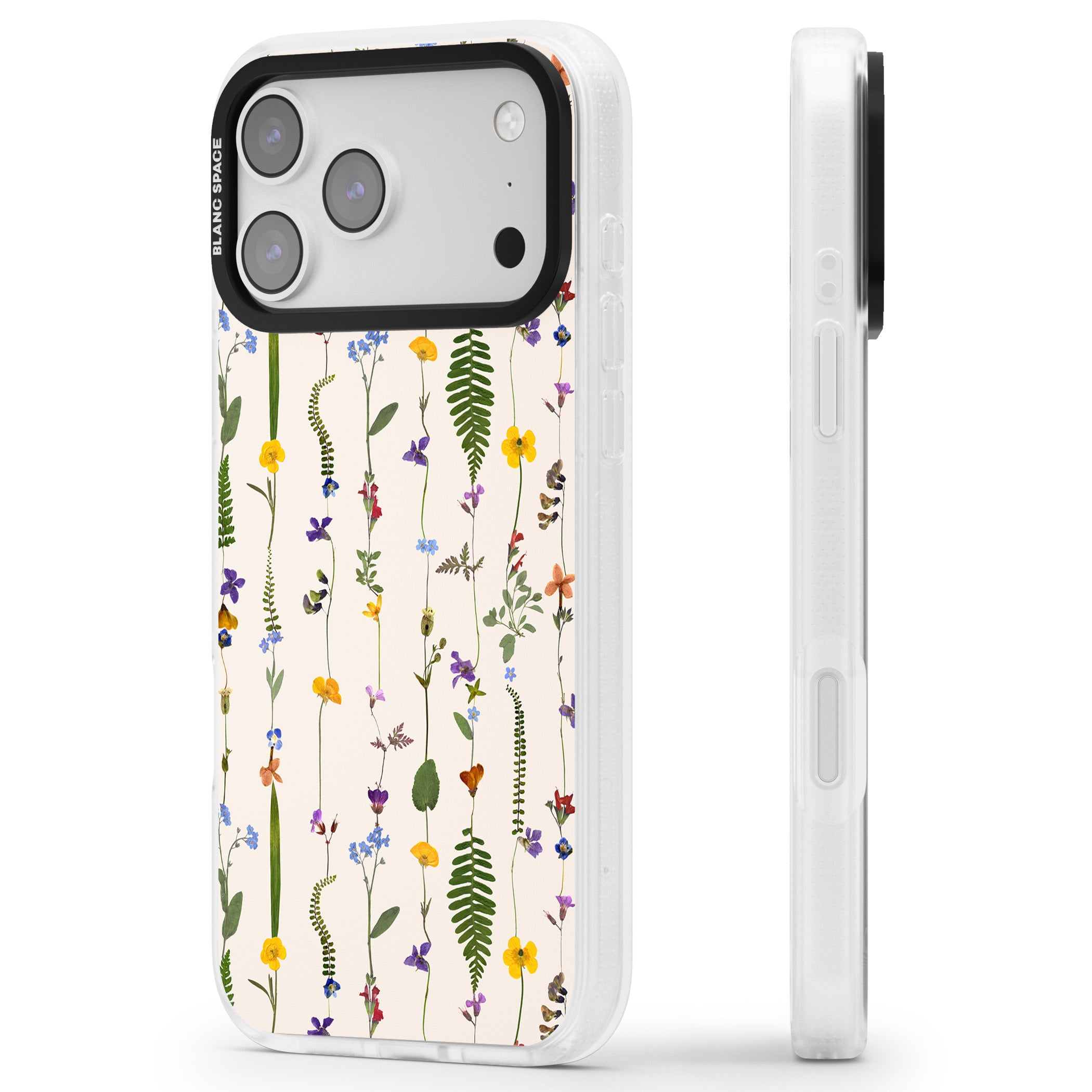 Wildflower Vertical iPhone 17 Pro Impact Air Clear Phone Case Side Profile