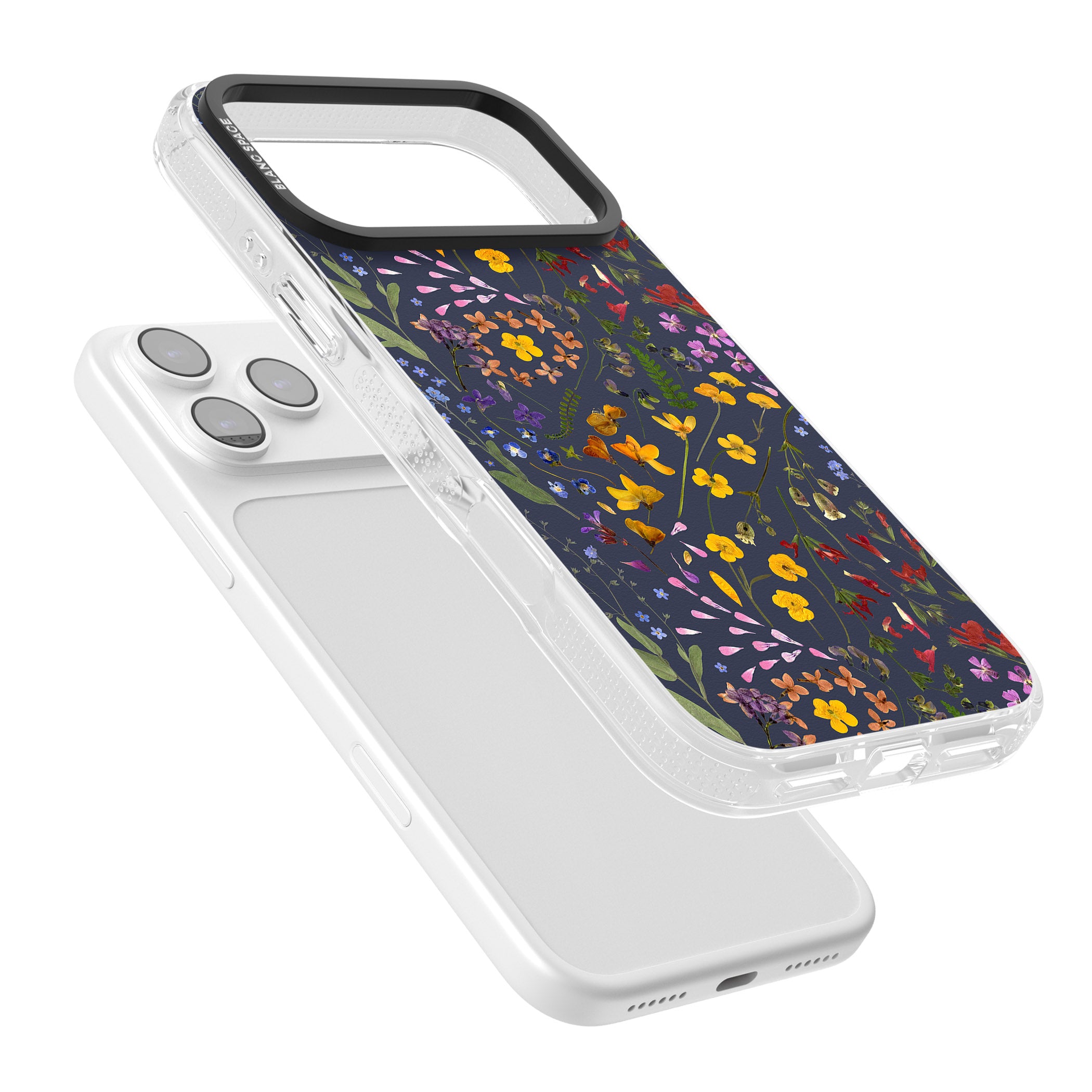 Wildflower Leaves Cluster Navy iPhone 17 Pro Max Impact Air Clear Phone Case Colours