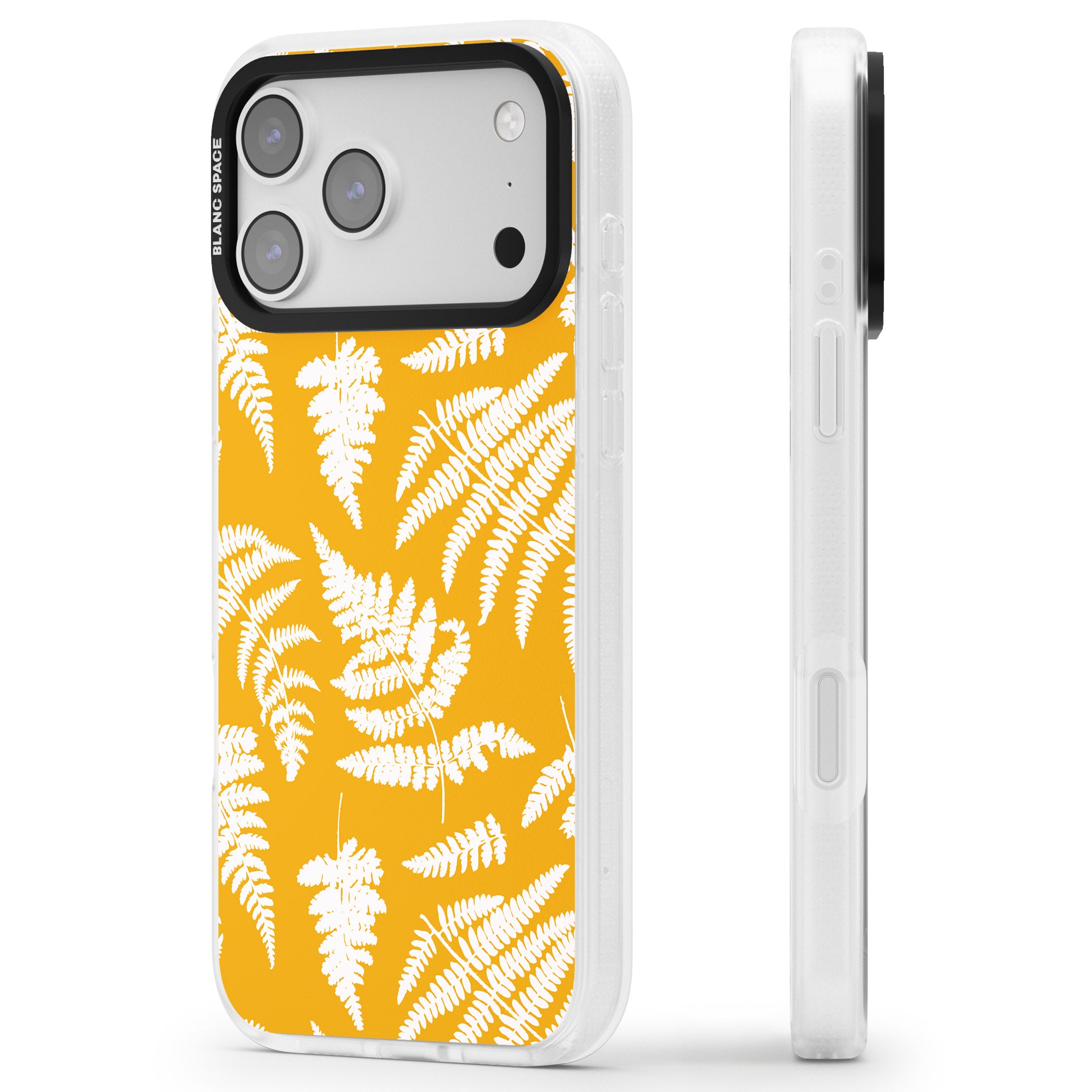 Fern Pattern On Yellow iPhone 17 Pro Max Impact Air Clear Phone Case Side Profile