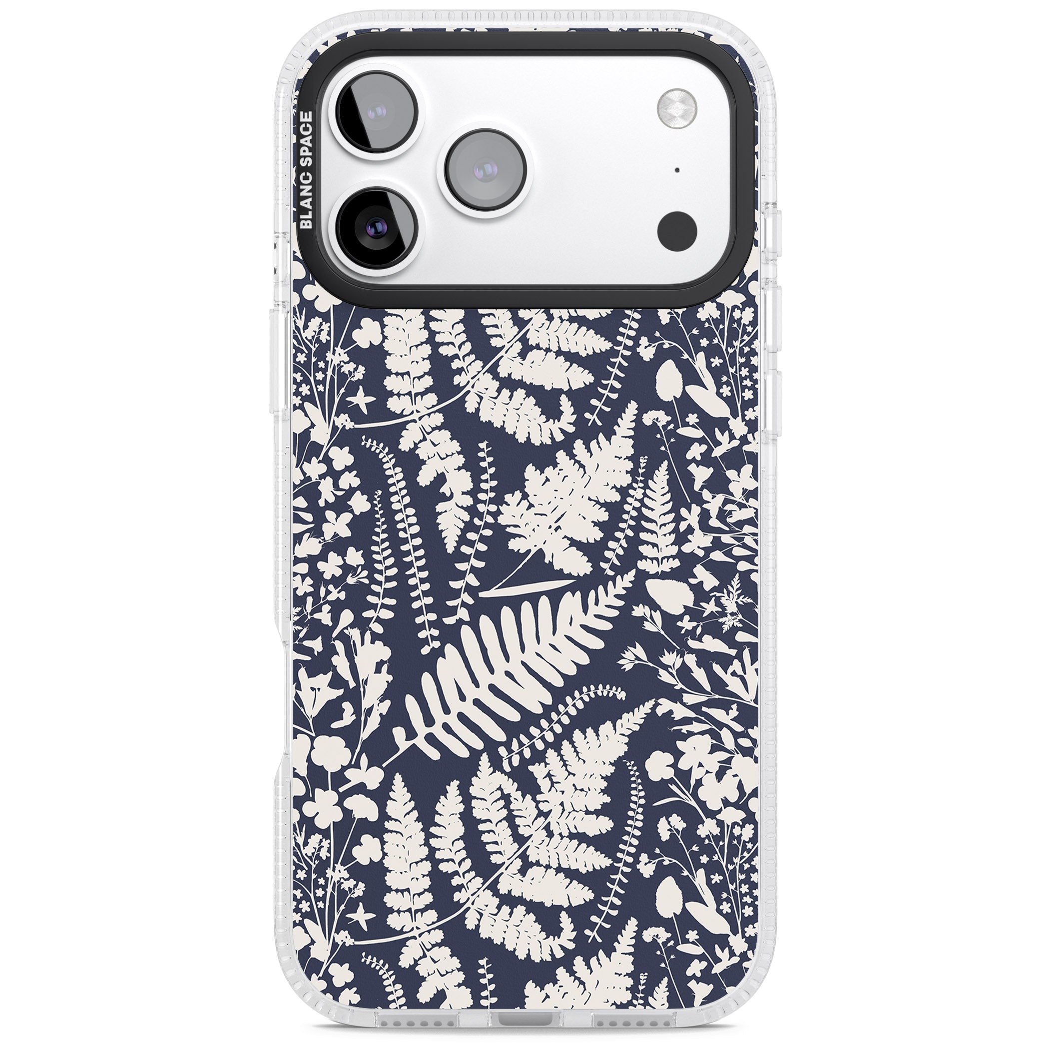 Wildflowers & Ferns On Navy iPhone 17 Pro Impact Air Clear Phone Case