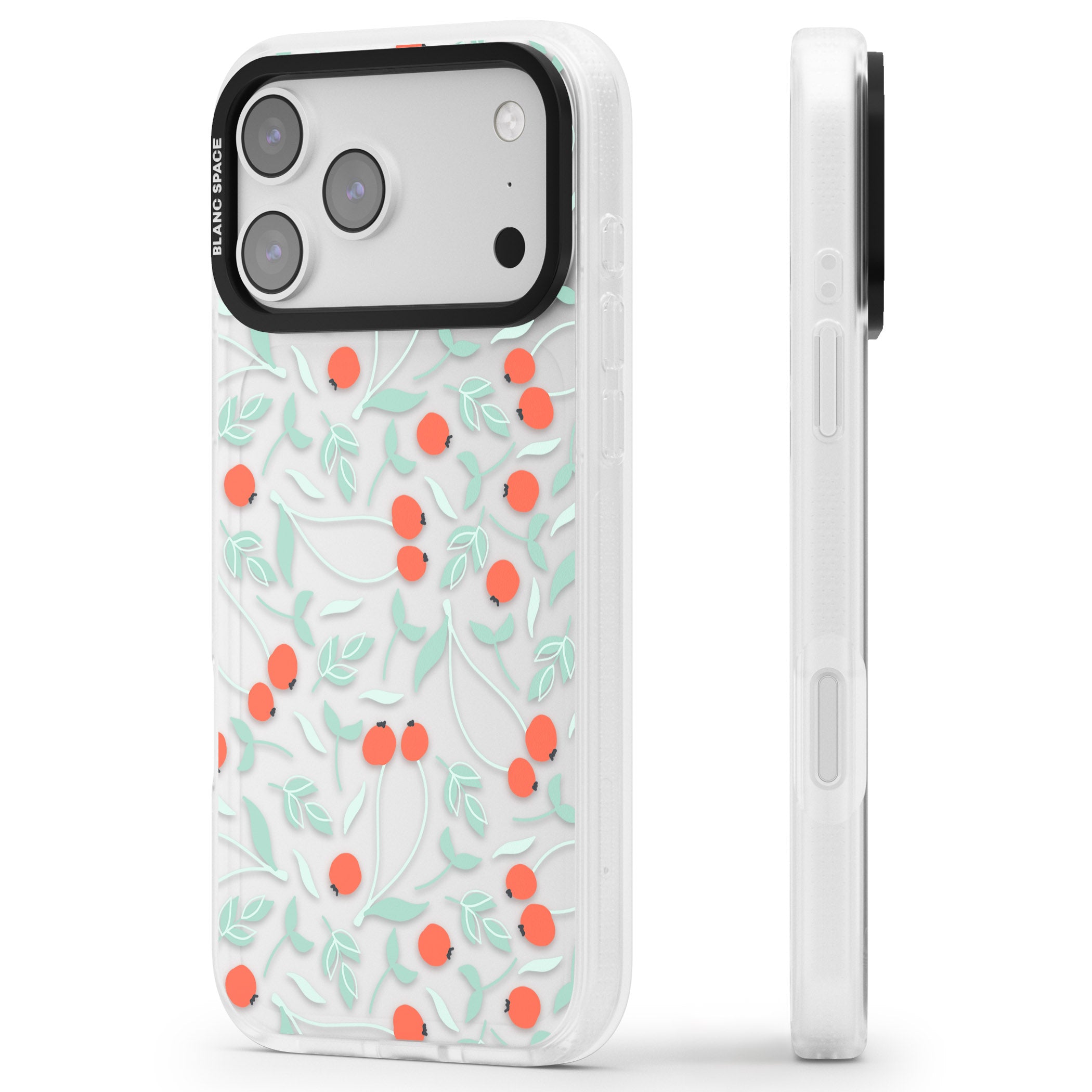 Red Berries Floral iPhone 17 Pro Max Impact Air Clear Phone Case Side Profile