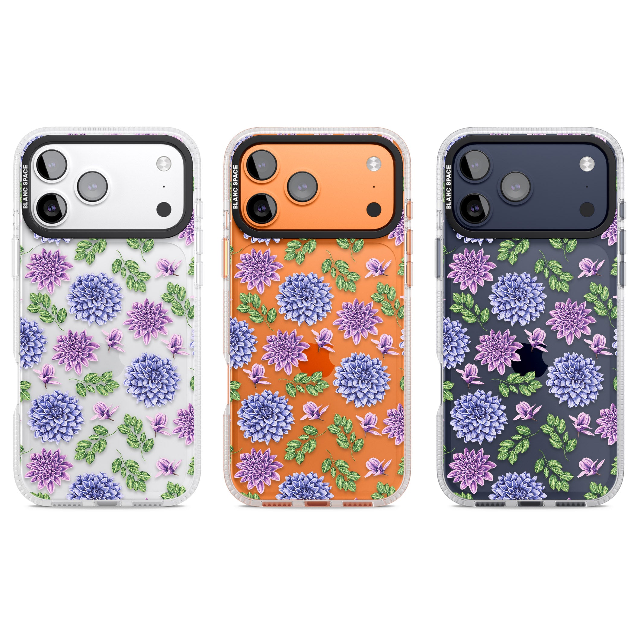 Purple Dahlias Floral iPhone 17 Pro Impact Air Clear Phone Case APT Impact Protection