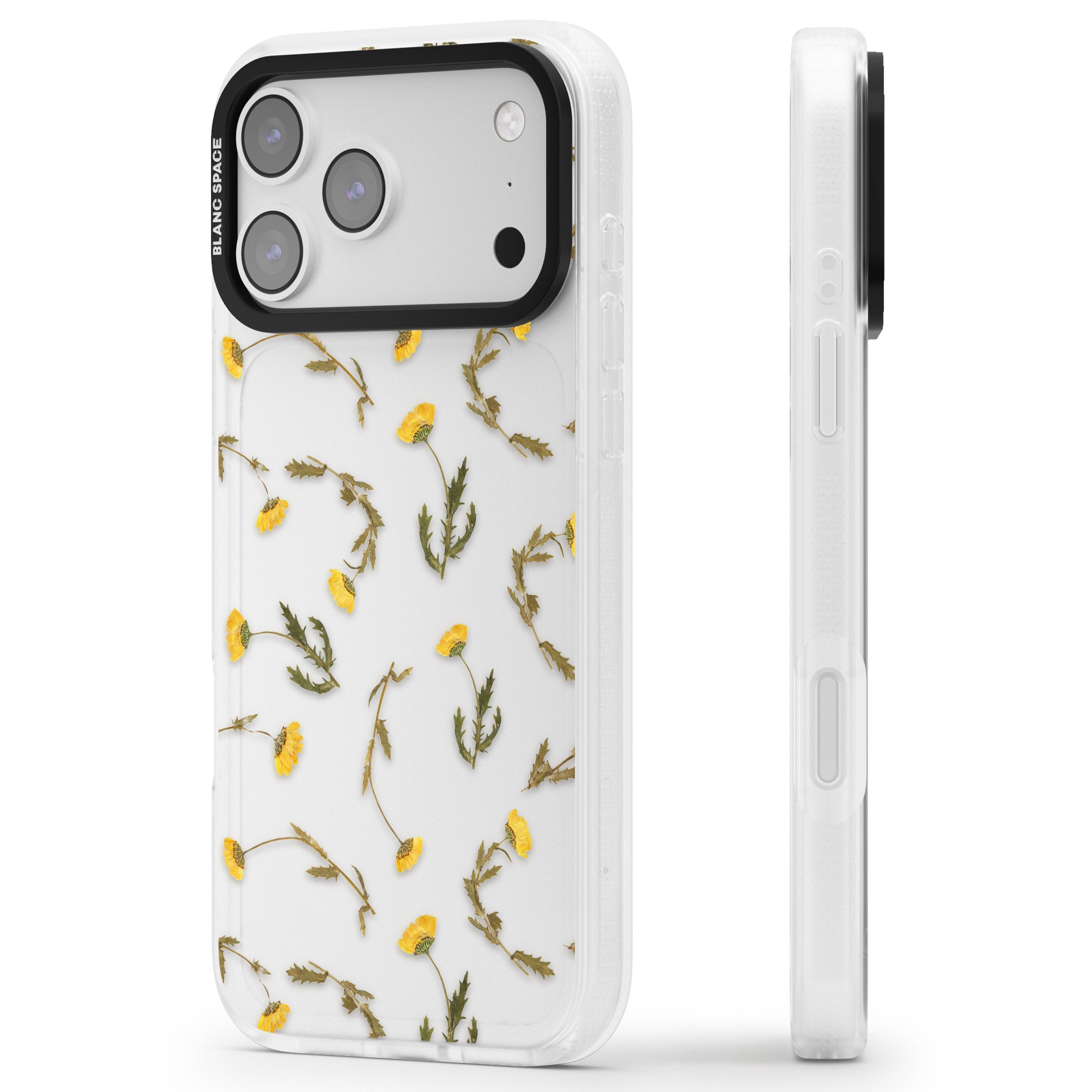 Wildflower Yellow iPhone 17 Pro Impact Air Clear Phone Case Side Profile