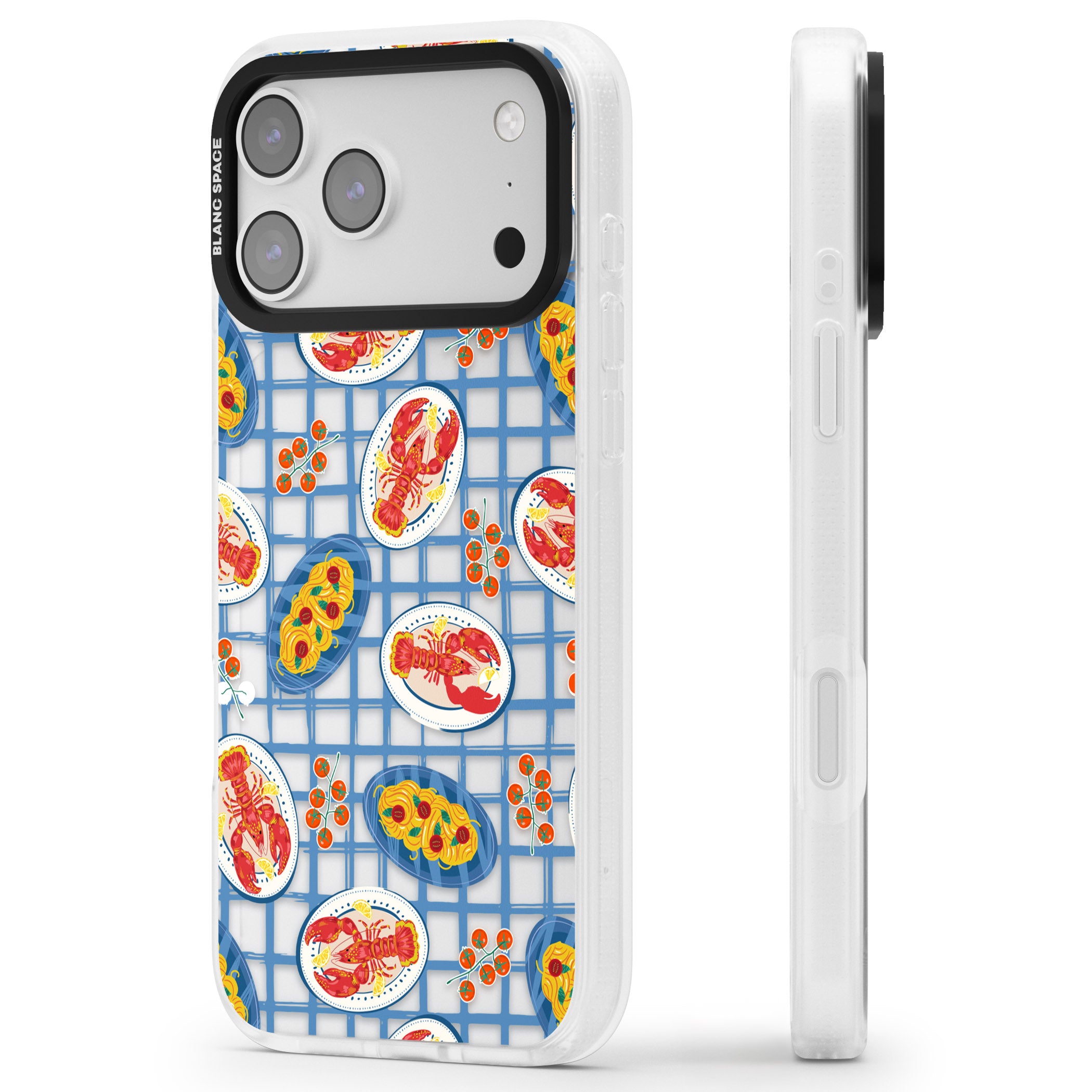 Lobster & Pasta Picnic iPhone 17 Pro Impact Air Clear Phone Case Side Profile