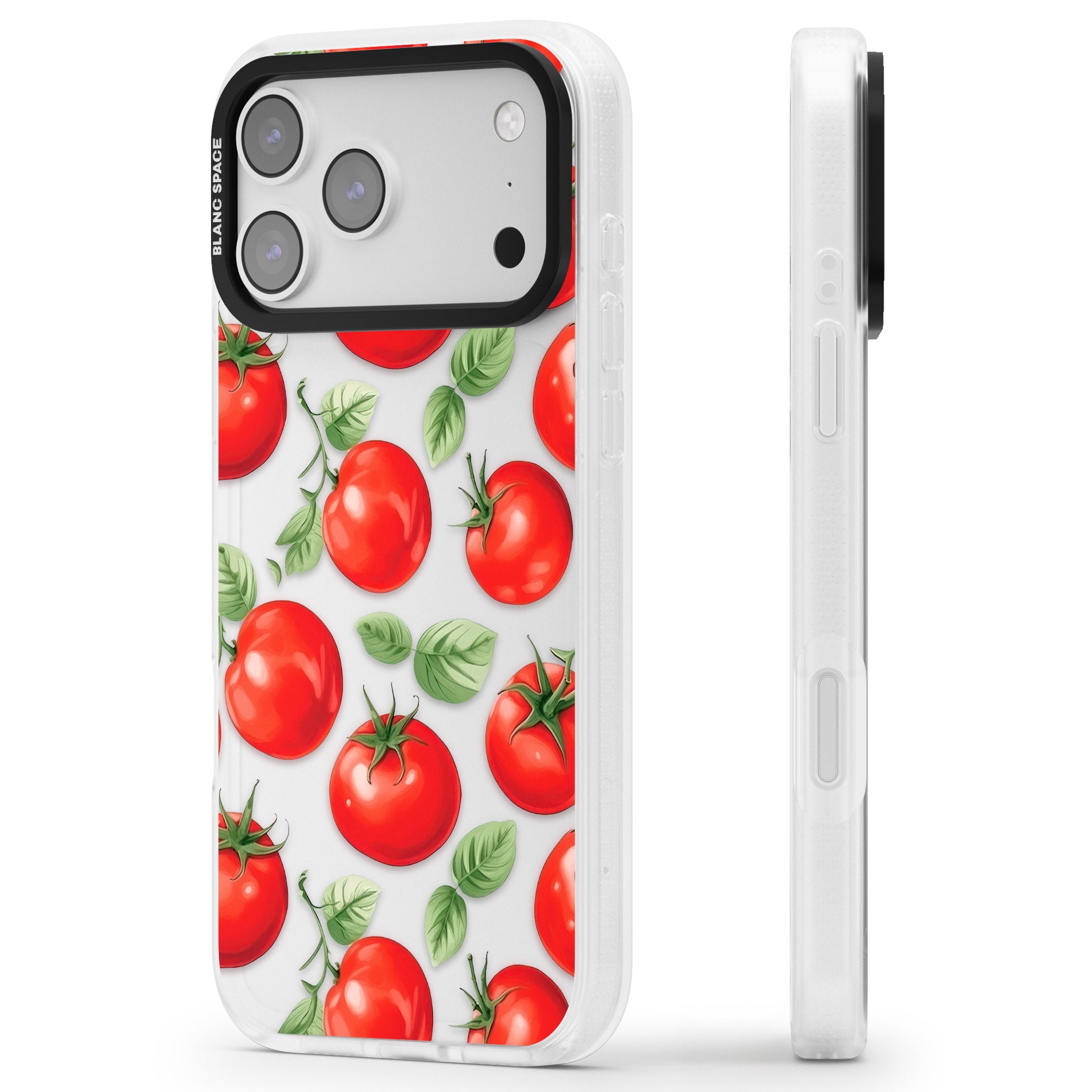 Tomato Pattern iPhone 17 Pro Max Impact Air Clear Phone Case Side Profile