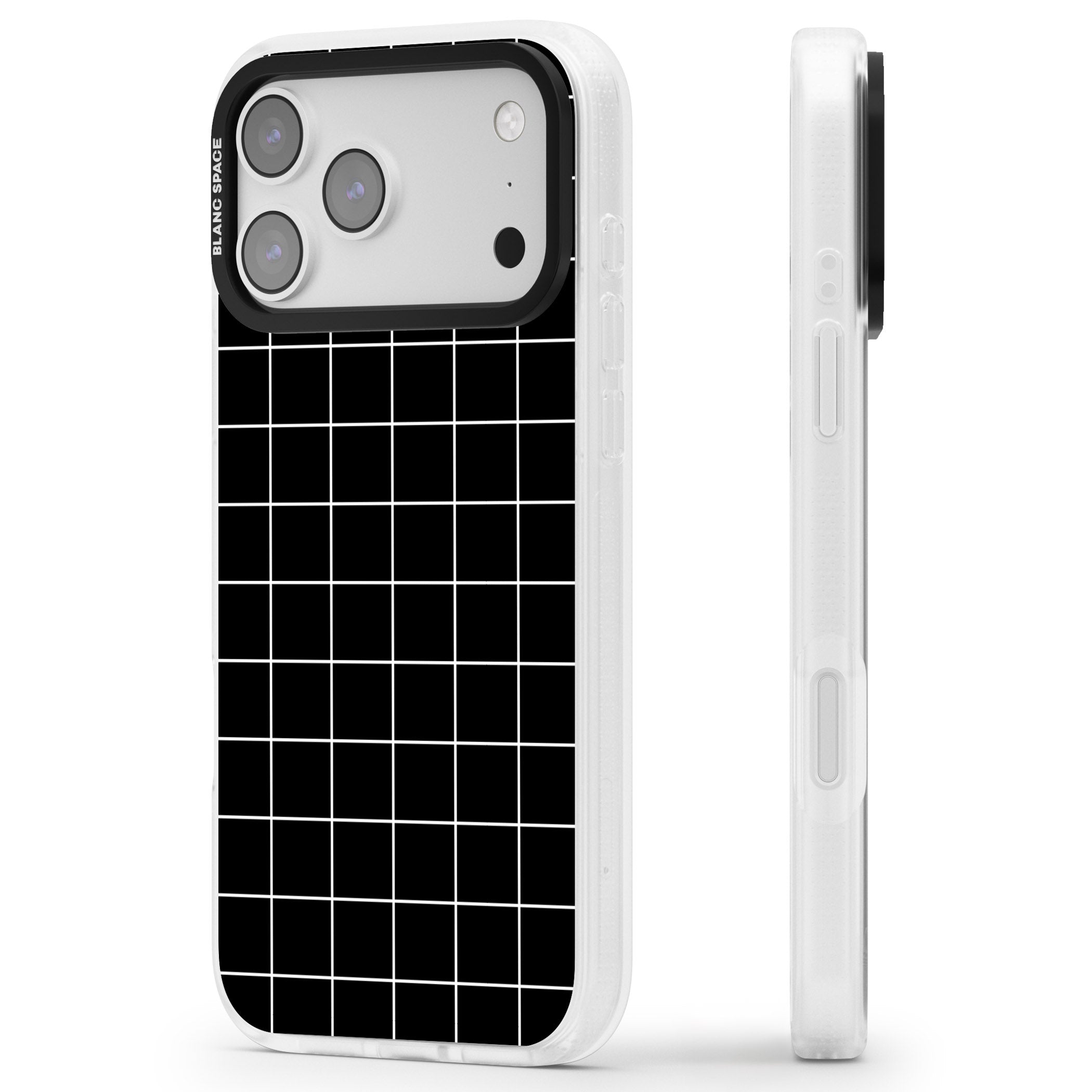 Minimalist Grid Pattern Black iPhone 17 Pro Max Impact Air Clear Phone Case Side Profile