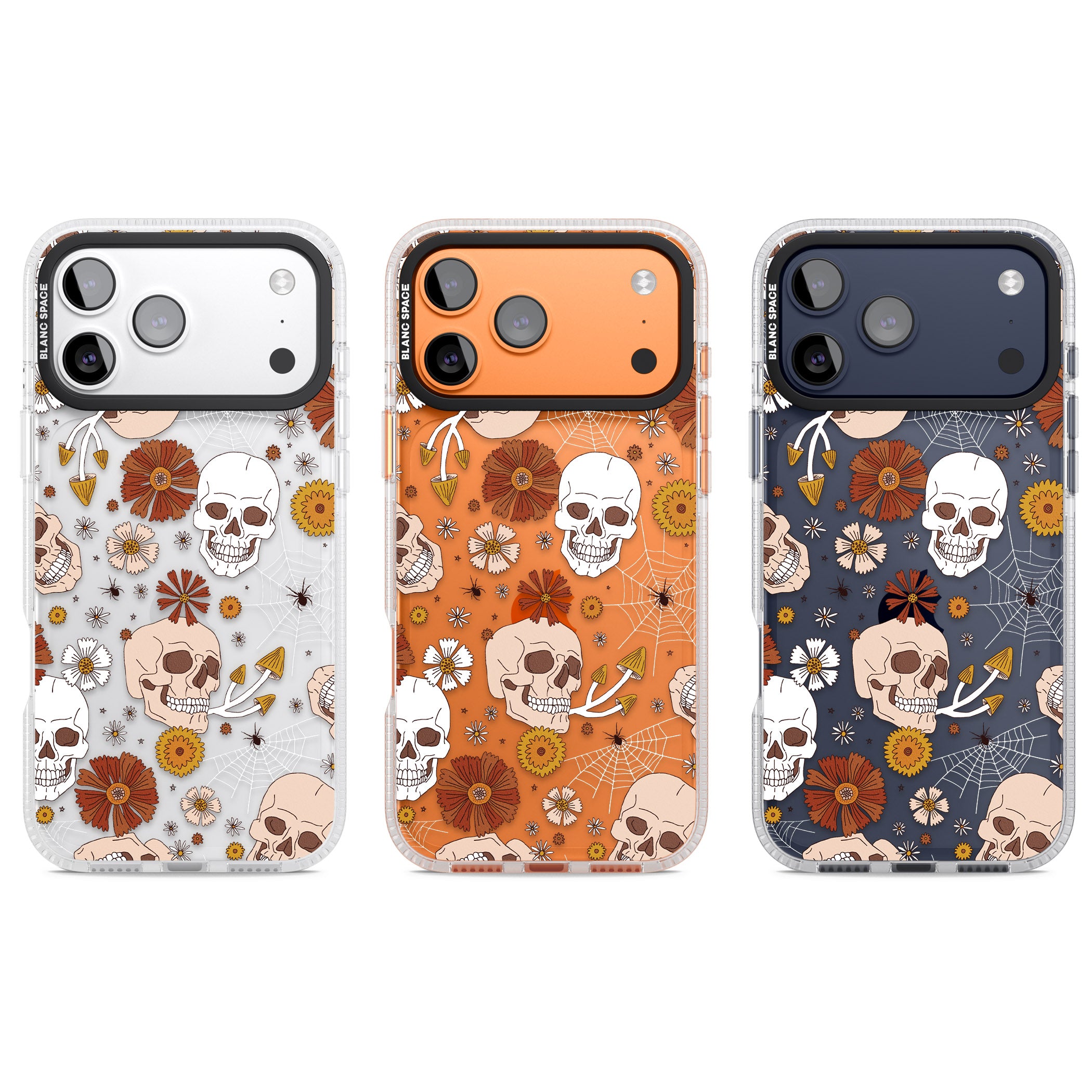 Halloween Skulls And Flowers iPhone 17 Pro Impact Air Clear Phone Case APT Impact Protection